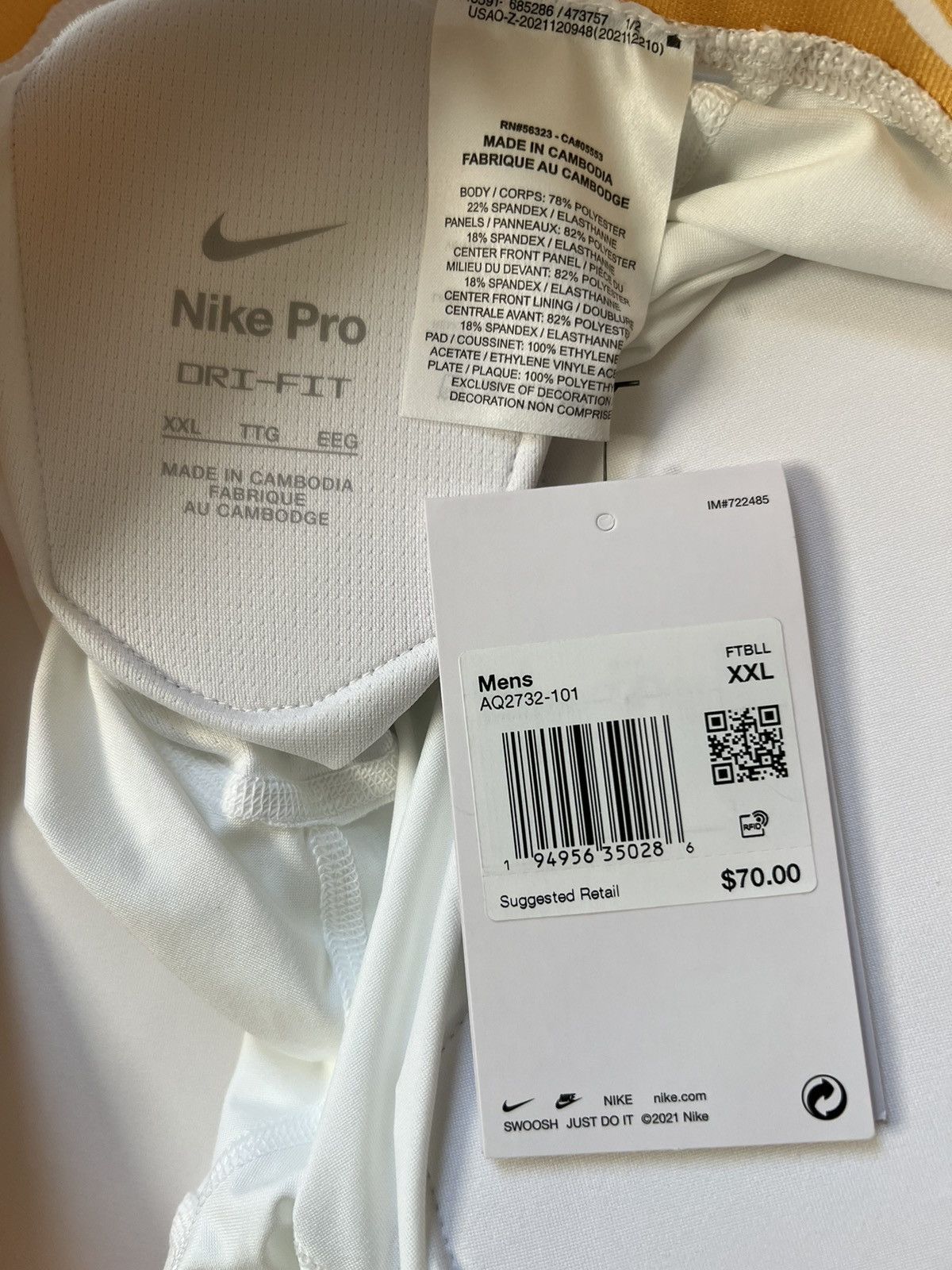 Nike Nike Pro Hyper Strong Football Padded Shorts White/Gold Size US 36 / EU 52 - 5 Thumbnail
