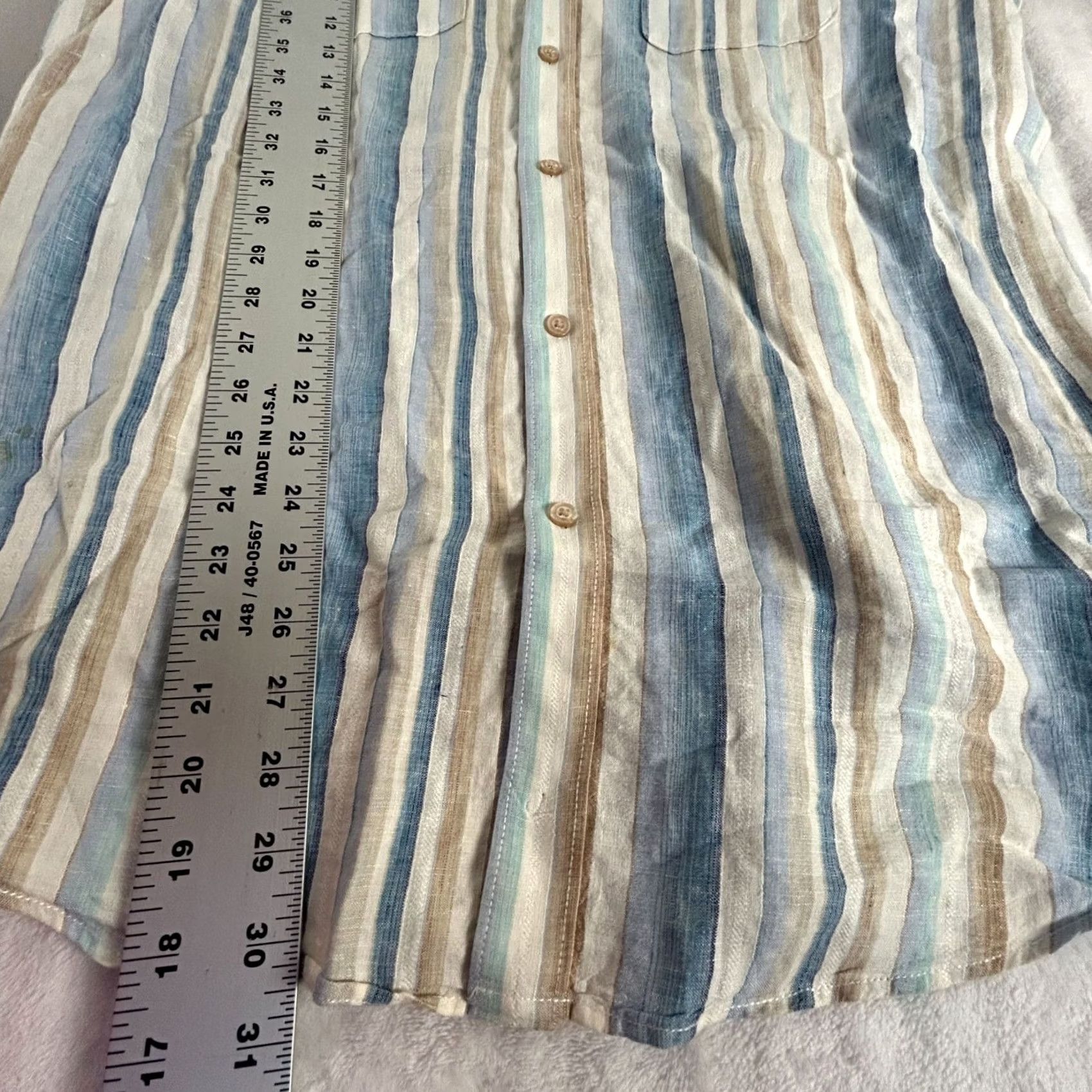 Vintage Black Brown 1826 Mens Striped Linen Button-Up Shirt MediumBlue/Tan Regular Fit Long Sleeve Casual Shirt Size US M / EU 48-50 / 2 - 7 Thumbnail