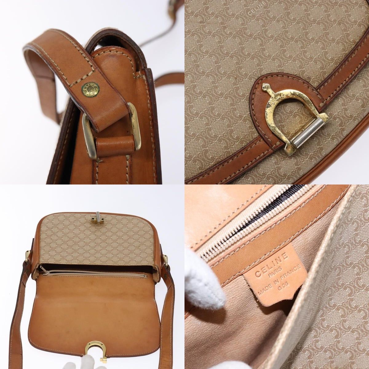 Celine CELINE Macadam Canvas Shoulder Bag Beige Gold Size ONE SIZE - 11 Thumbnail
