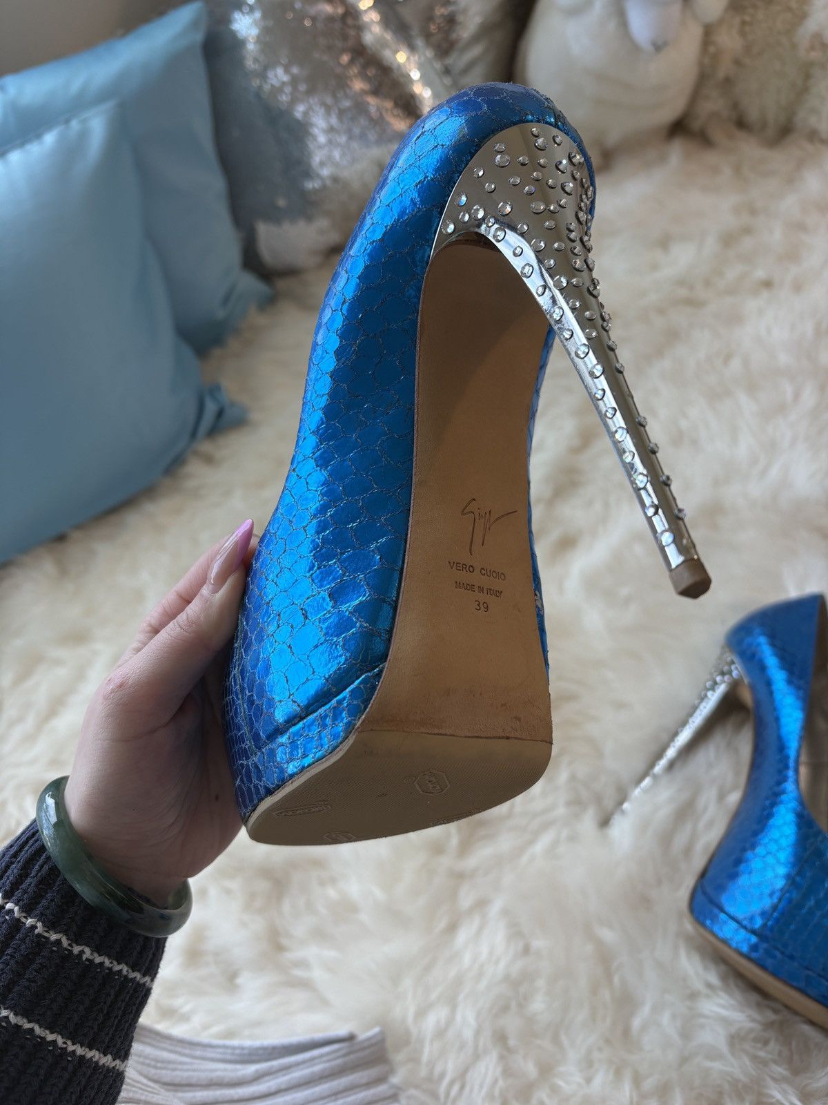 Giuseppe Zanotti Blue snakeskin giuseppe zanotti snakeskin heels Size US 9 / IT 39 - 2 Thumbnail
