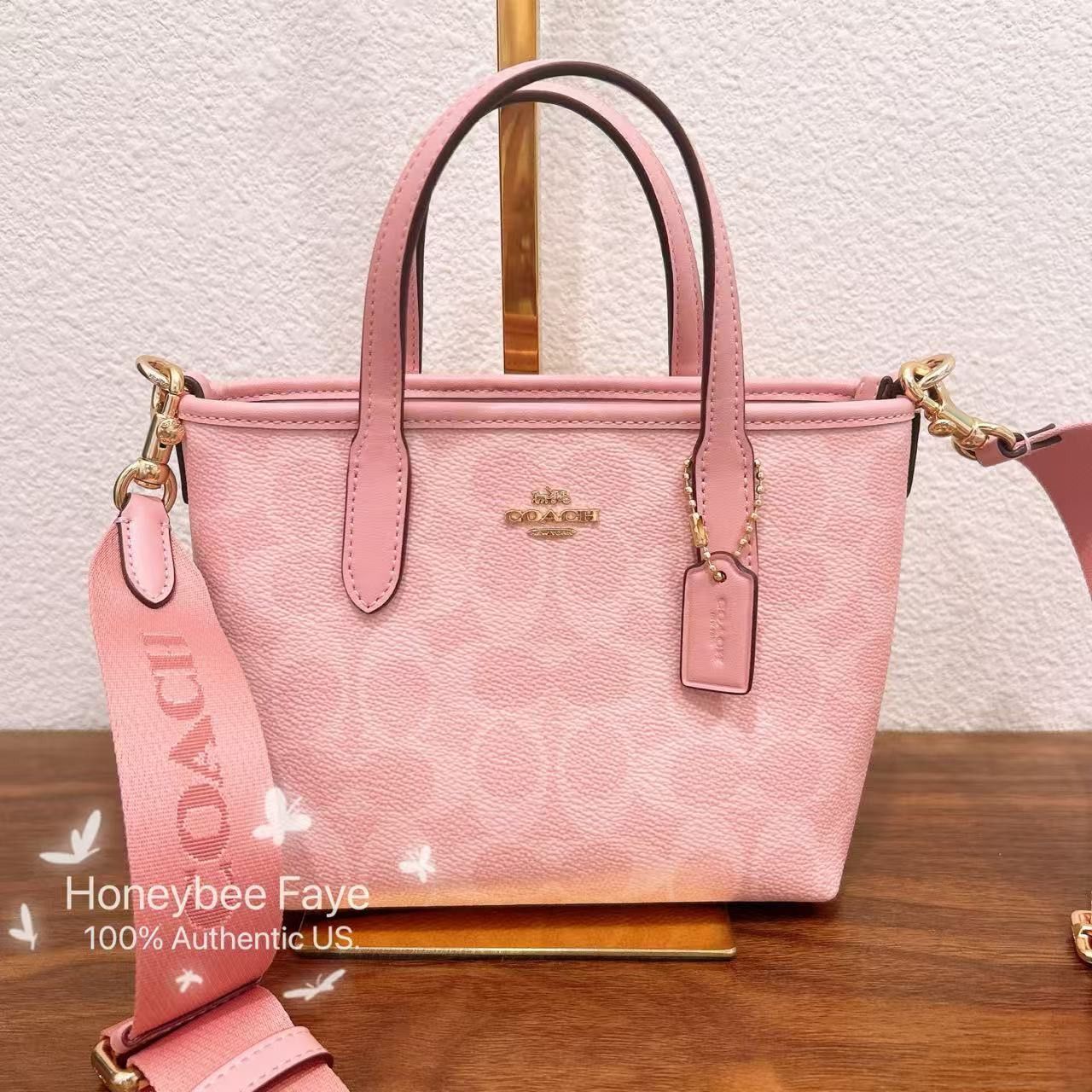 NWT Coach City Mini Tote Bag In Signature Canvas Cw032 in Pink, Women's