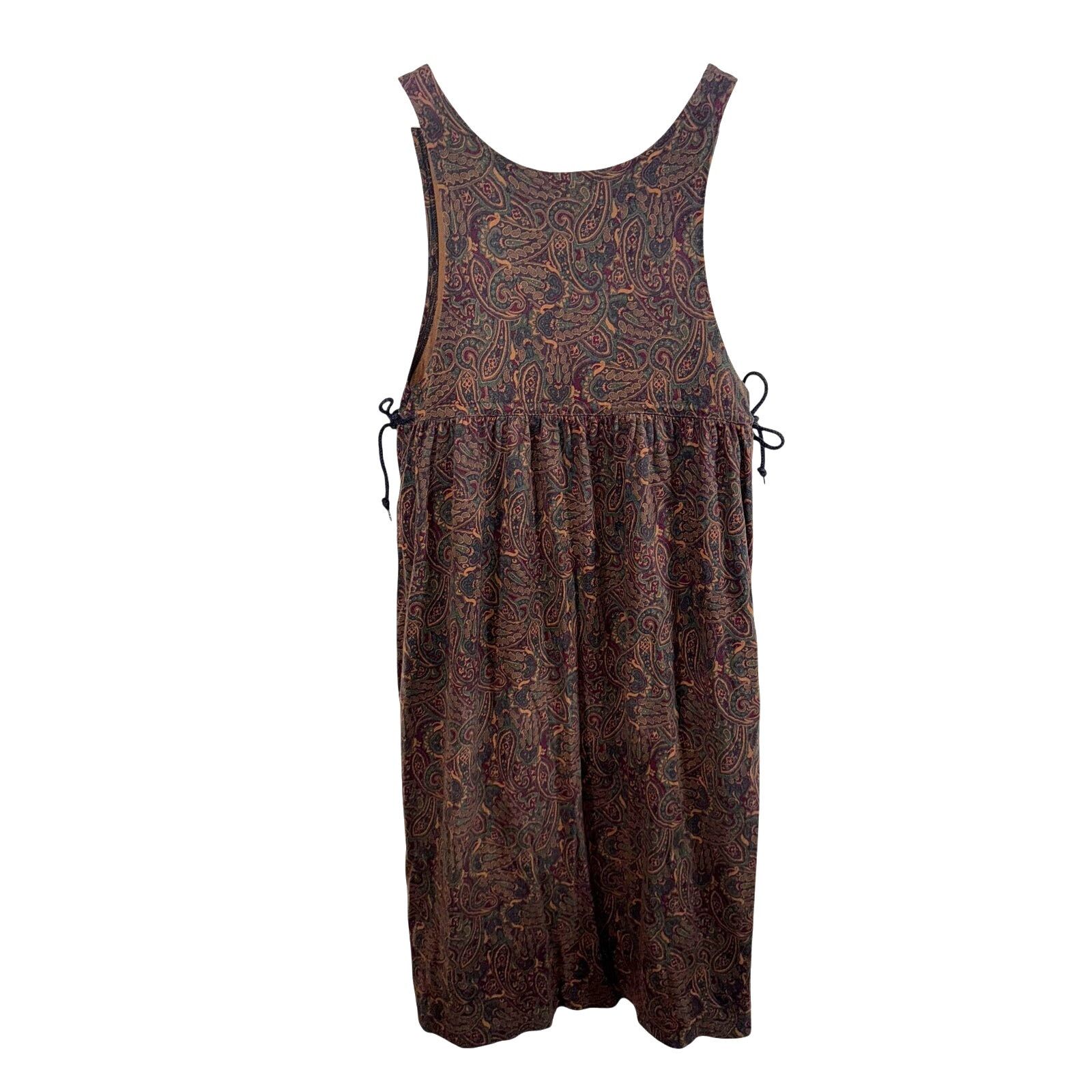 Jones New York Vtg 90s Brown Cotton Paisley Sleeveless Jumper Midi Dress Size M / US 6-8 / IT 42-44 - 2 Thumbnail