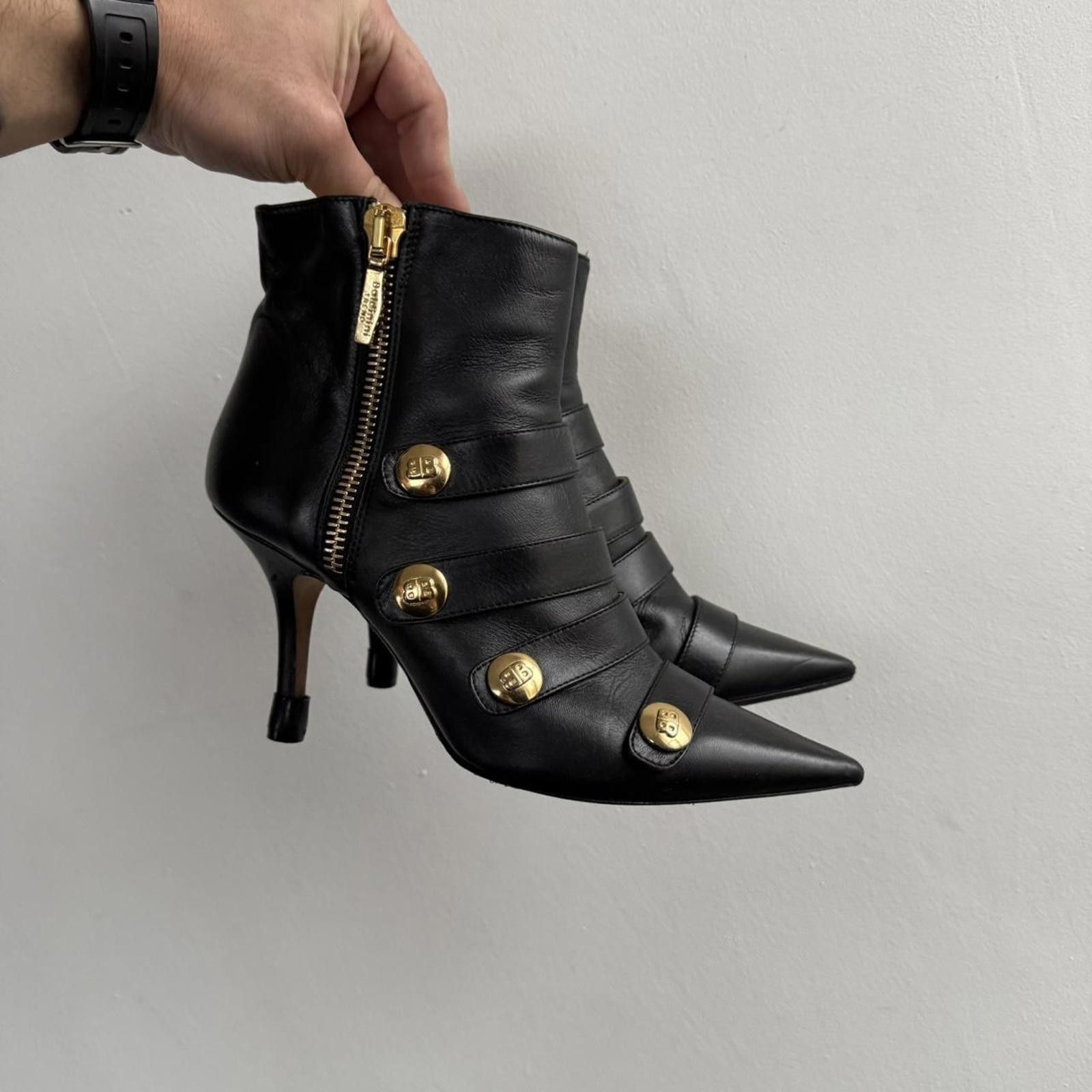 Baldinini Baldinini Black Leather Pointed Toe Ankle Boots Size US 5 / IT 35 - 8 Thumbnail