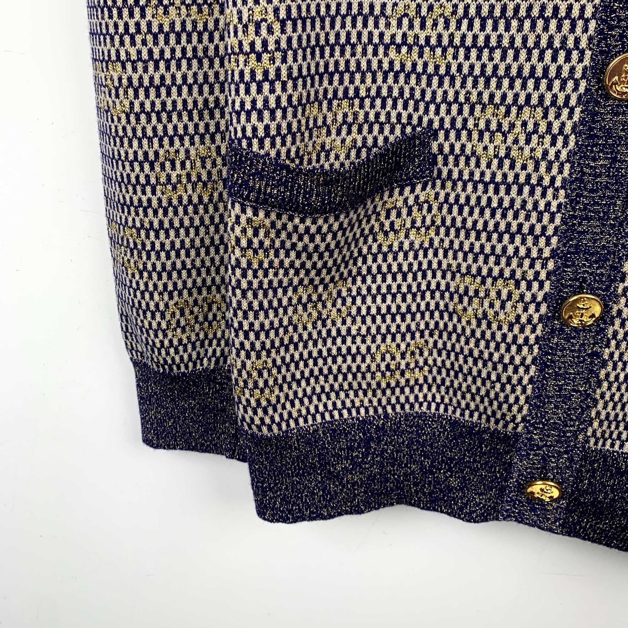 Gucci Gucci Blue Wool Knit Cardigan with Gold Thread Accents (Size Size S / US 4 / IT 40 - 5 Thumbnail
