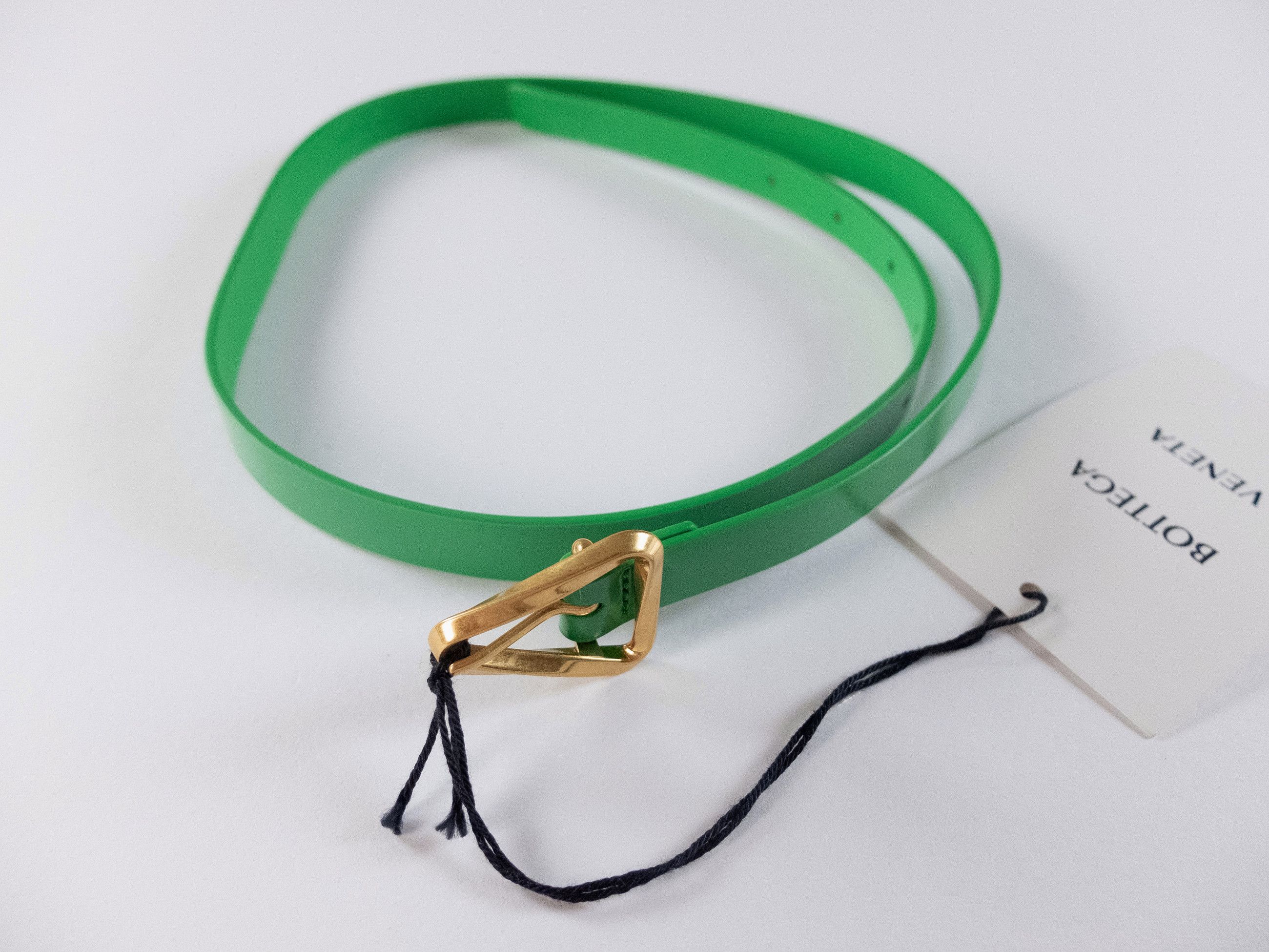 Bottega Veneta BOTTEGA VENETA Grasp green & gold triangle leather belt 75 Size ONE SIZE - 3 Thumbnail