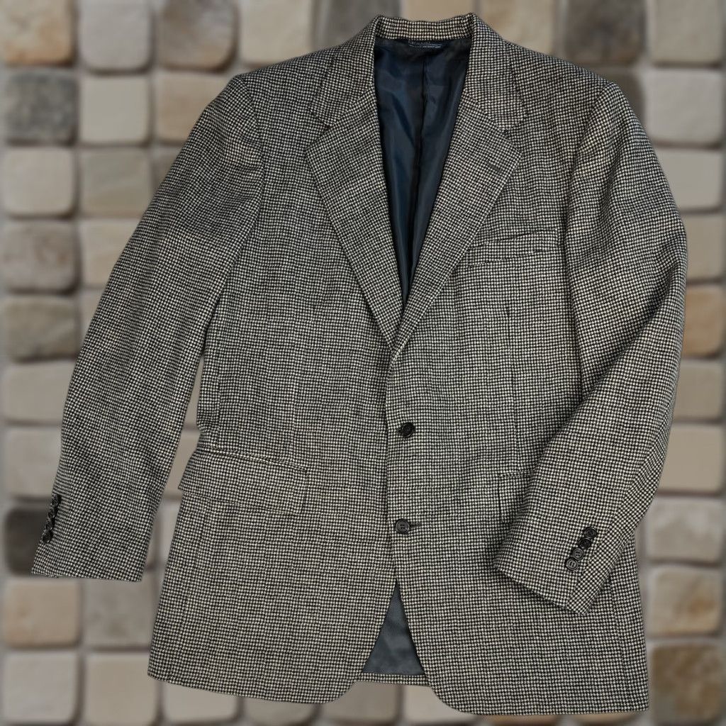 Polo Ralph Lauren Polo Ralph Lauren Blazer Shirt Men Wool Houndstooth Made in USA 43L Vintage 2-Button Long Jacket Black White Size US XL / EU 56 / 4 - 1 Thumbnail