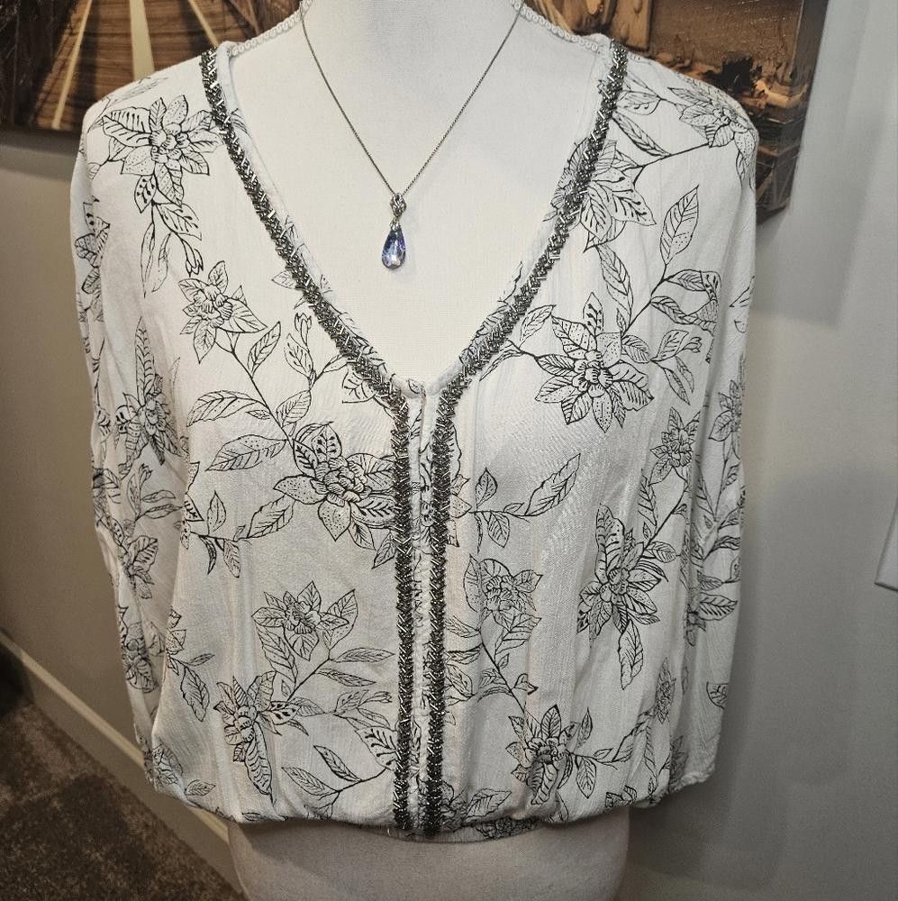Designer Boho Chic Floral Print Cropped Top Size M / US 6-8 / IT 42-44 - 2 Thumbnail