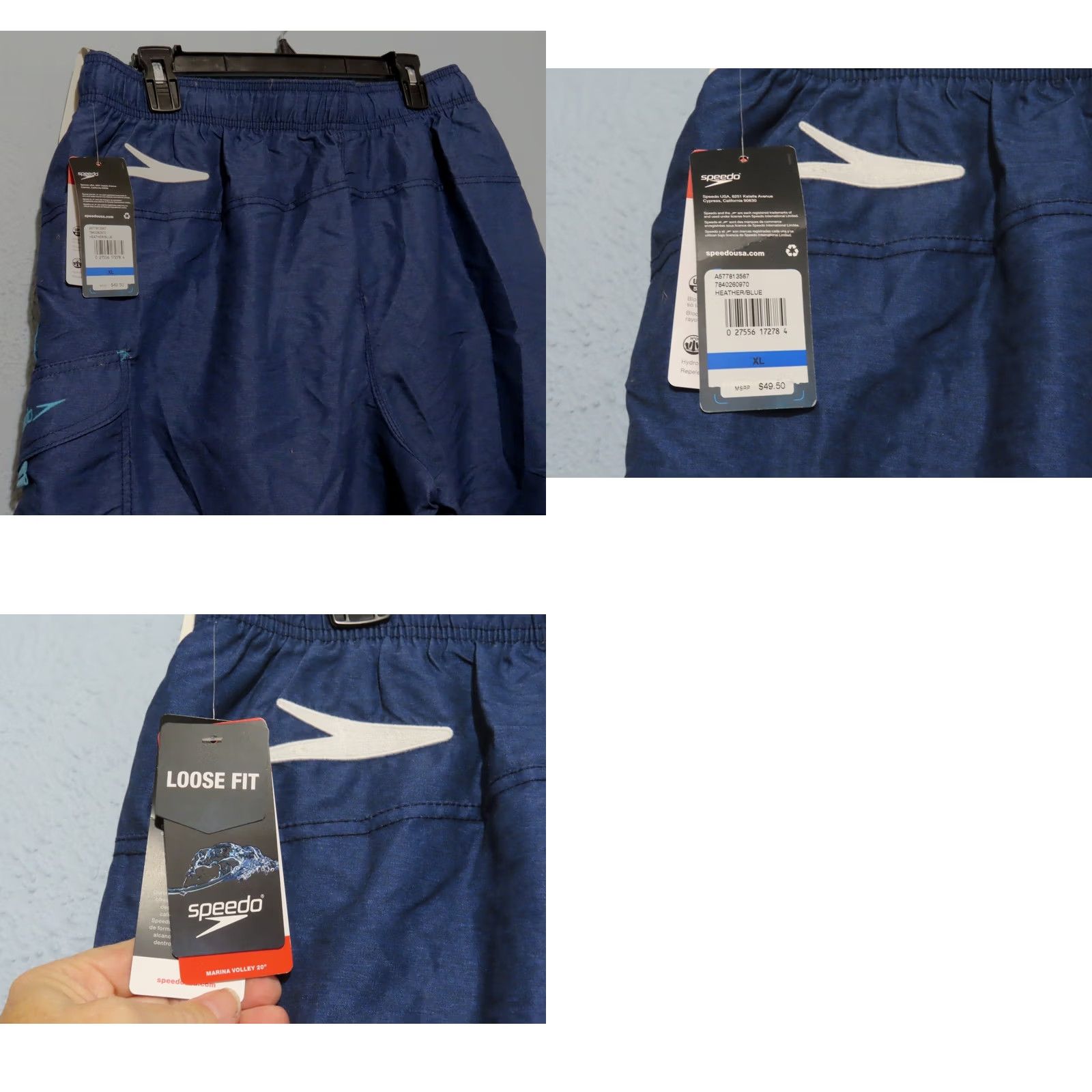 Speedo Speedo Men's XL Blue Hydrofuge Water Repellent Loose Fit Swim Trunks UPF 50+ Size US 36 / EU 52 - 8 Thumbnail