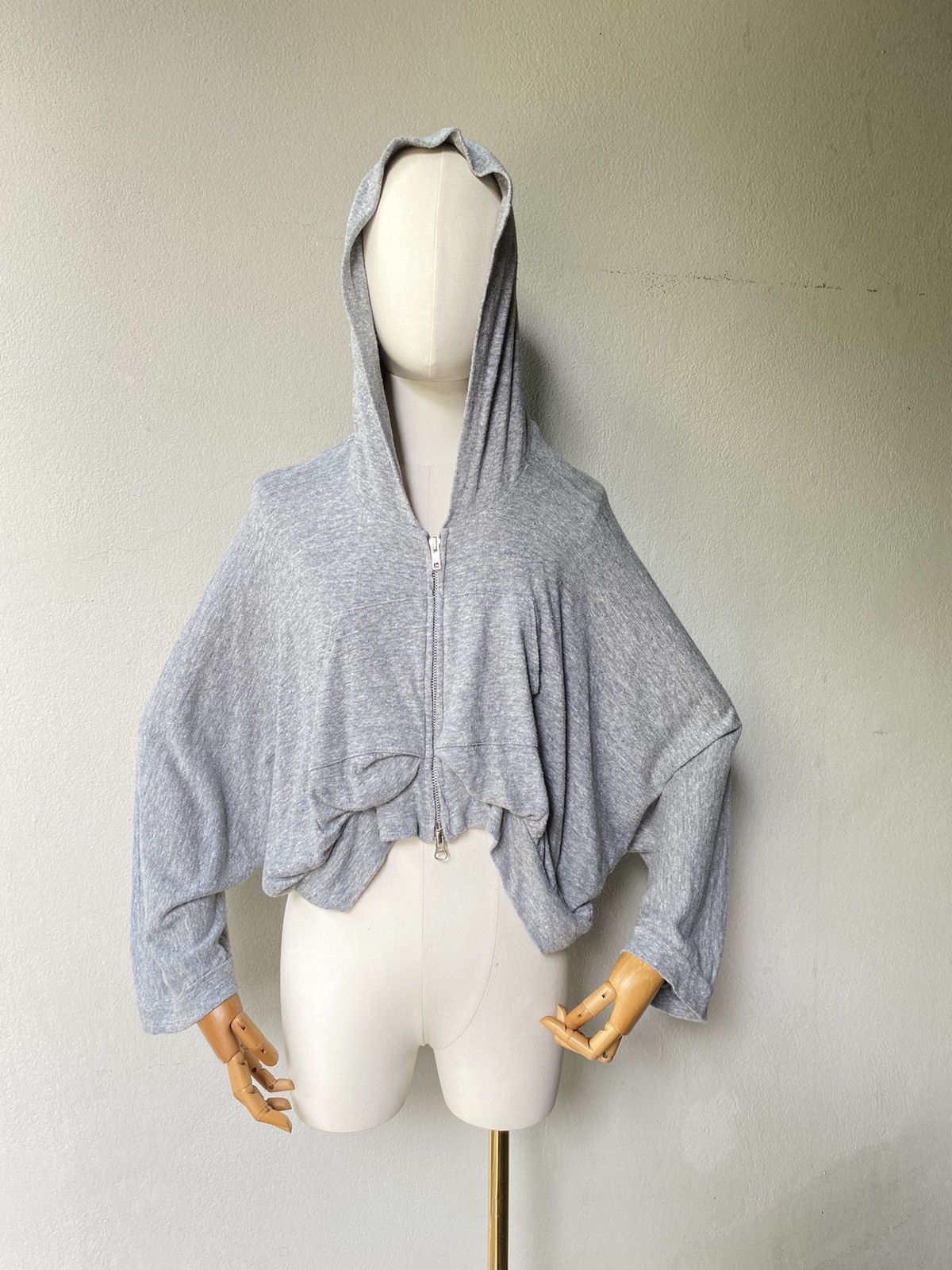 Sunao Kuwahara Gray Cropped Zip-Up Hoodie
