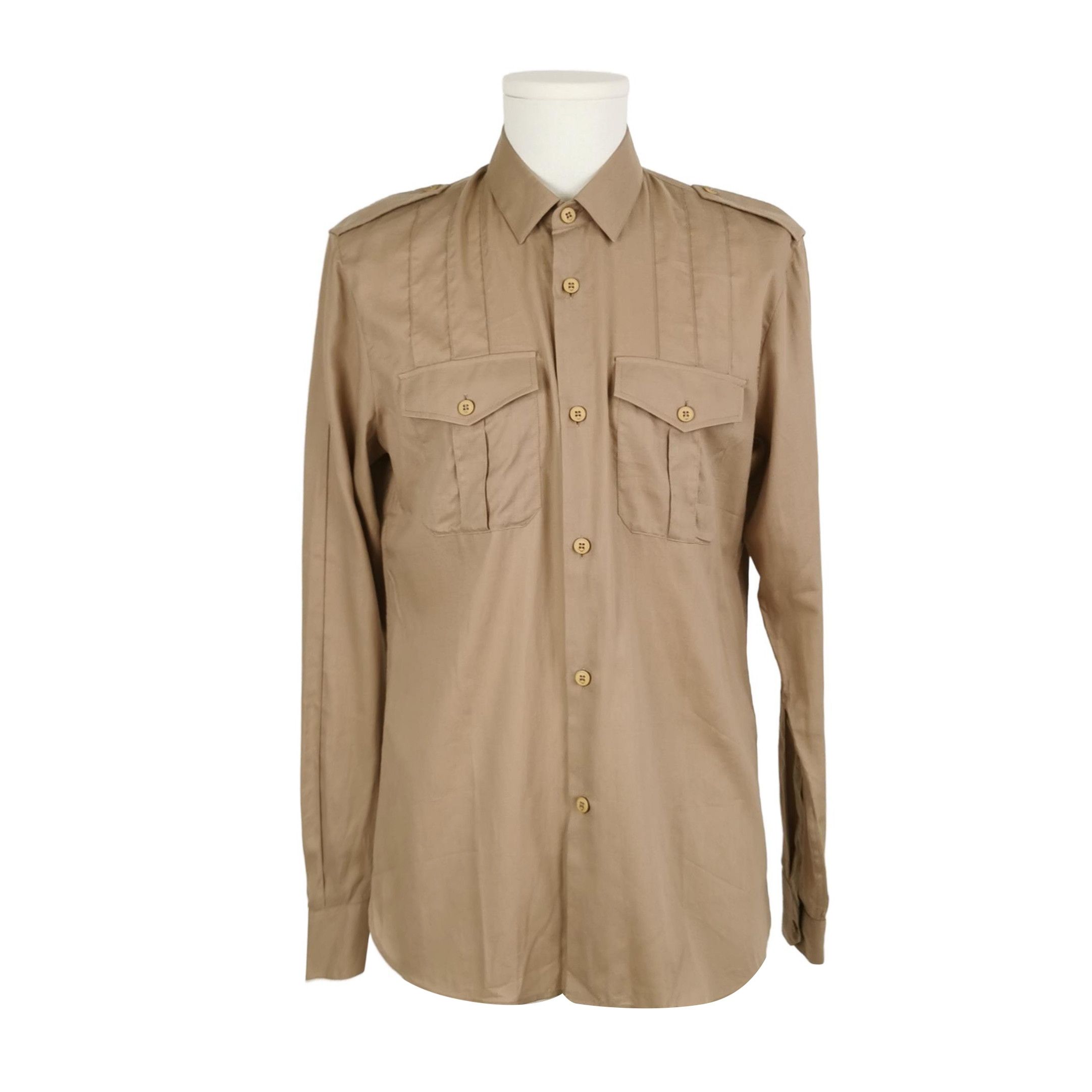 Saint Laurent Cotton Solid Lapel Collar Shirt