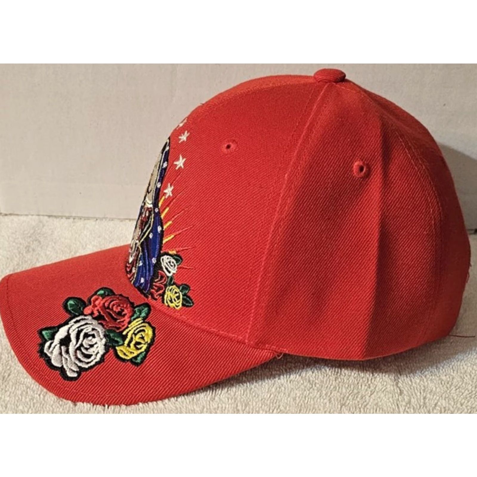Vintage GUADALUPE VIRGIN MARY FLOWER ROSE RELIGIOUS STAR BASEBALL CAP ( RED ) Size ONE SIZE - 2 Thumbnail