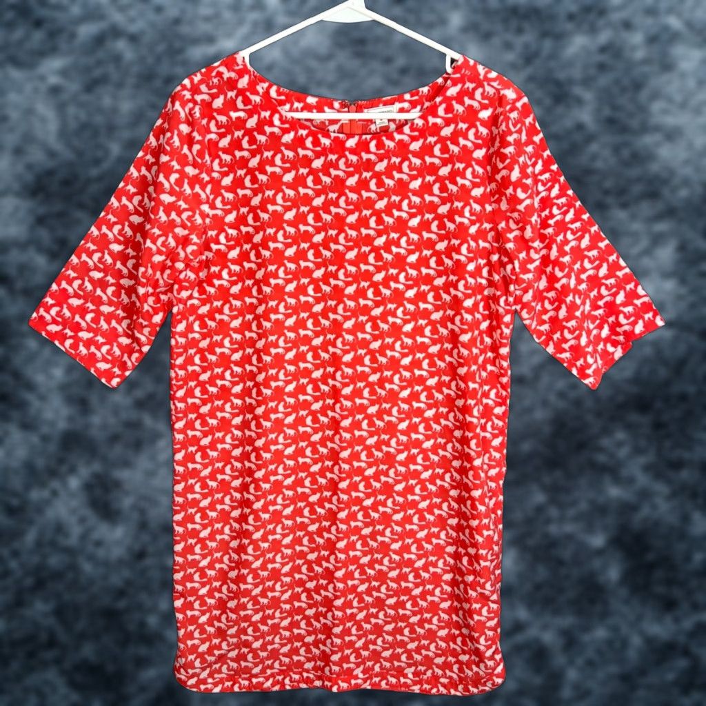 Gap Gap Cat Print Dress Womens Medium Red & White Pockets Knee Length Shift Size M / US 6-8 / IT 42-44 - 1 Thumbnail