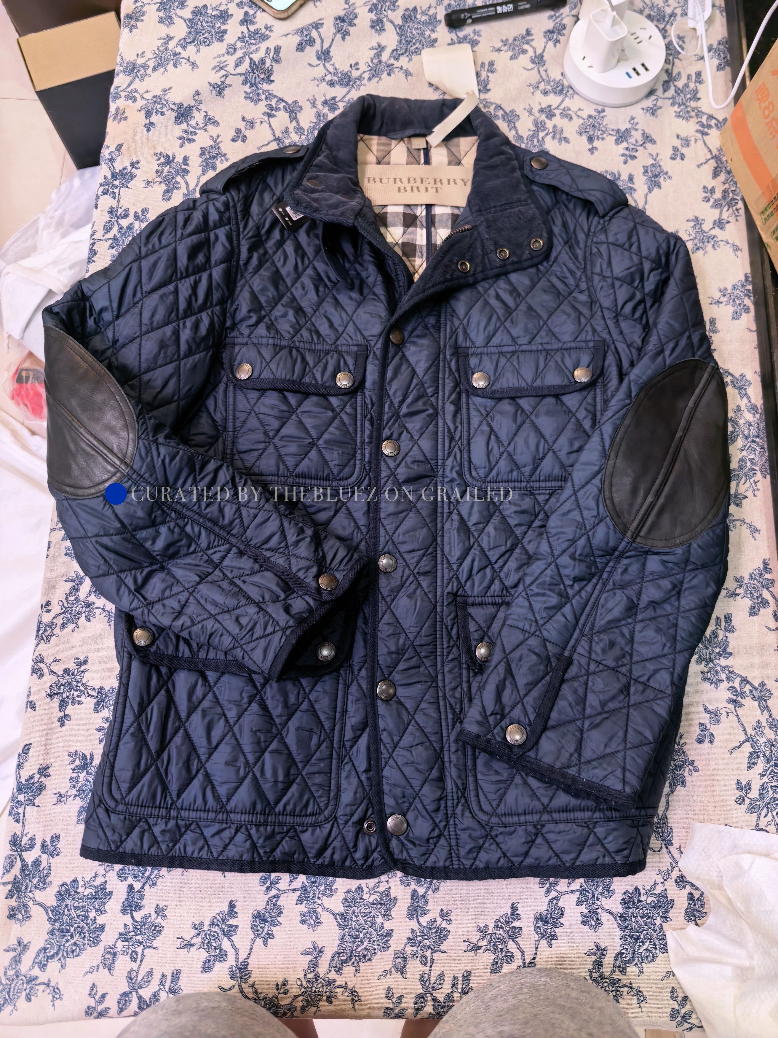 Burberry Navy Check Lined Cotton Hunting Jacket Size US M / EU 48-50 / 2 - 1 Thumbnail