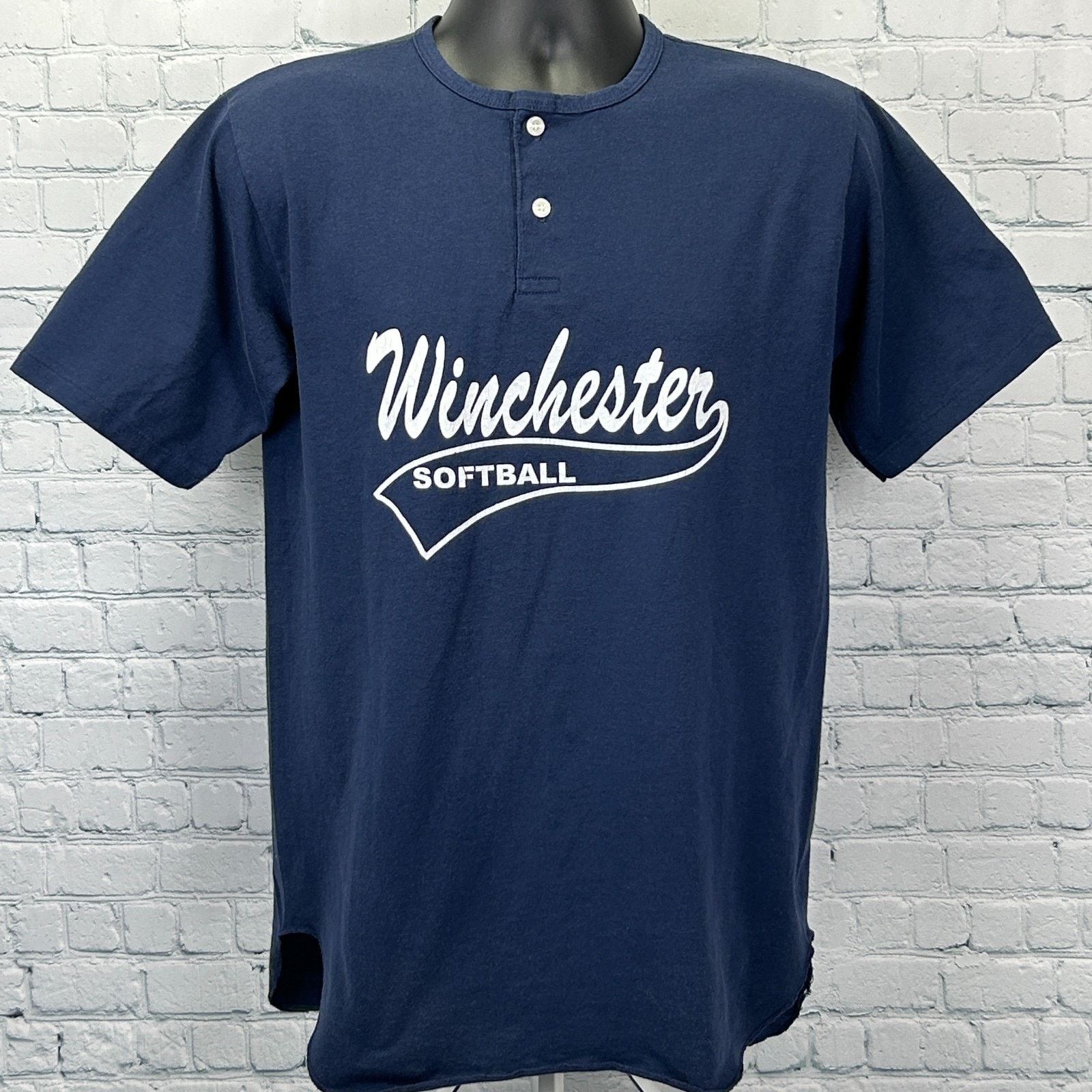 Vintage Vintage 90s Winchester Softball Henley T Shirt USA Blue M Size US M / EU 48-50 / 2 - 2 Thumbnail