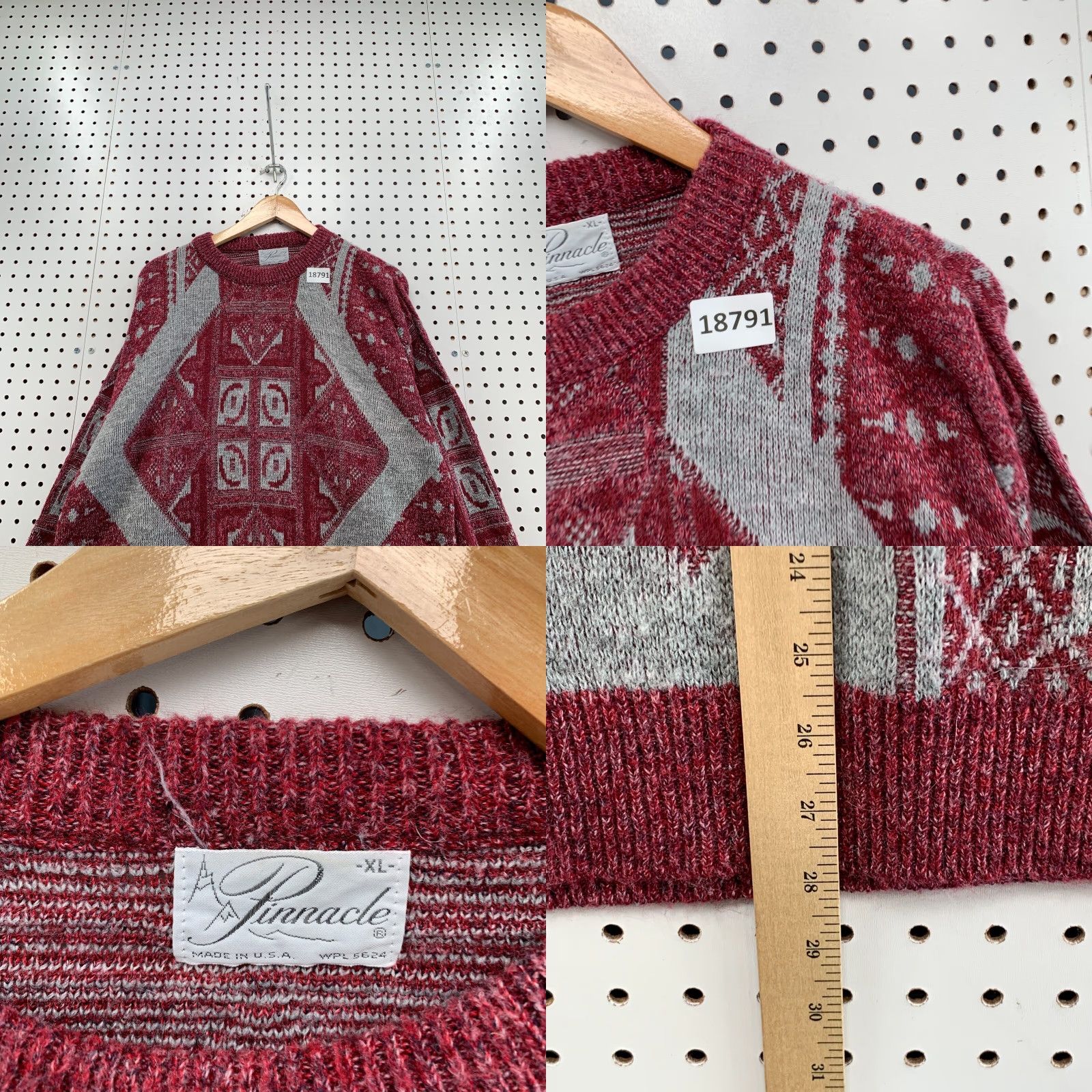Vintage VINTAGE Pinnacle Knit Sweater Men XL Gray USA MADE Pullover Crew Neck Argyle/Diamond Knit Classic Size US XL / EU 56 / 4 - 8 Thumbnail