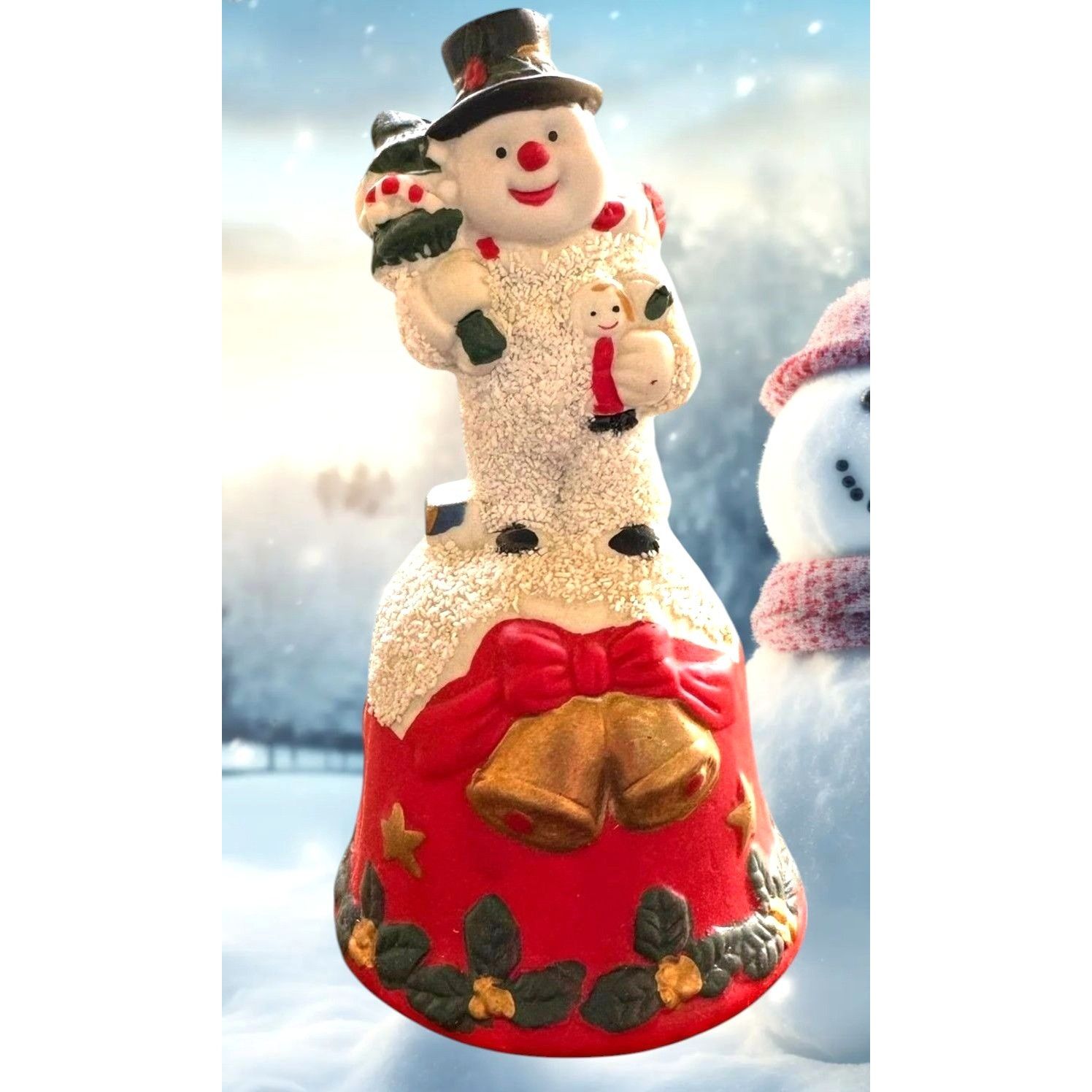 Vintage Vintage Snowman Bell Christmas Figurine Gift Collection Deco Size ONE SIZE - 1 Thumbnail