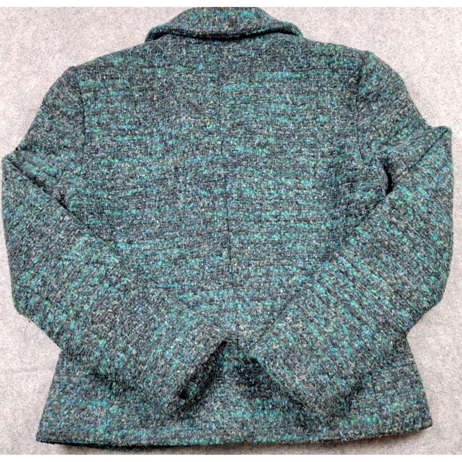 Ann Taylor Ann Taylor Blazer Womens 2 Green Black Blue Wool Blend Snap Button Lined Size XS / US 0-2 / IT 36-38 - 7 Thumbnail