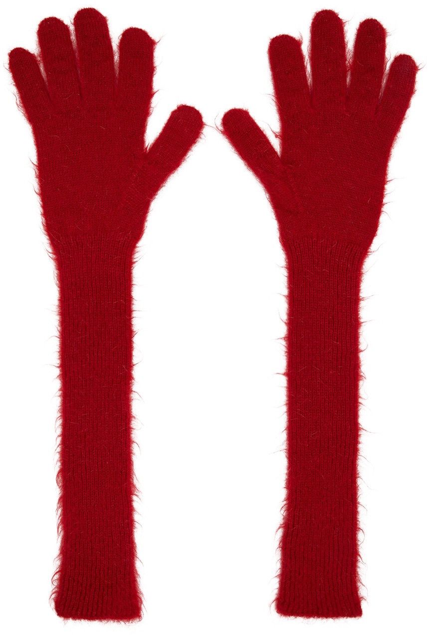 Raf Simons Raf Simons Red Mohair Long Logo Gloves Size ONE SIZE - 2 Thumbnail