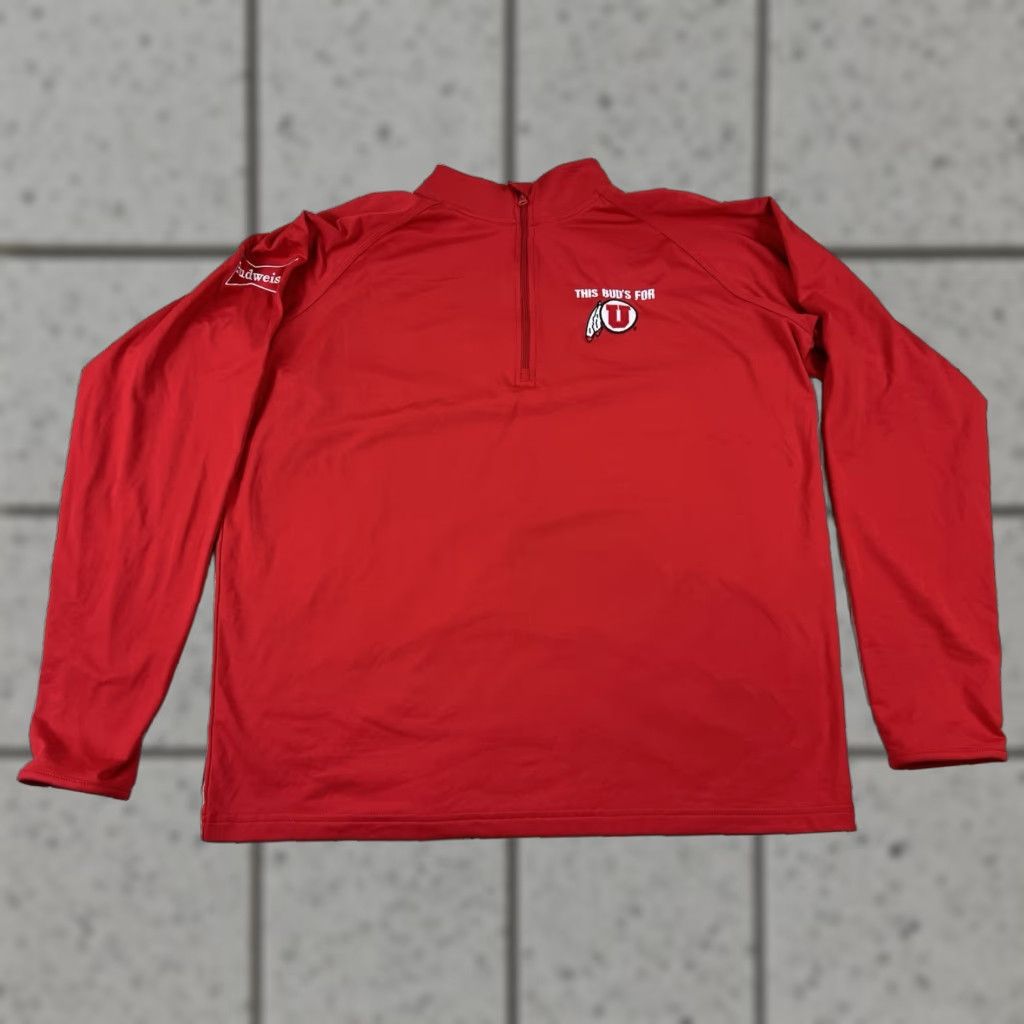 Budweiser Sport-Tek 1/4 Zip Pullover Red M Utah Utes This Buds For U Budweiser Sports Mens Size US M / EU 48-50 / 2 - 1 Thumbnail