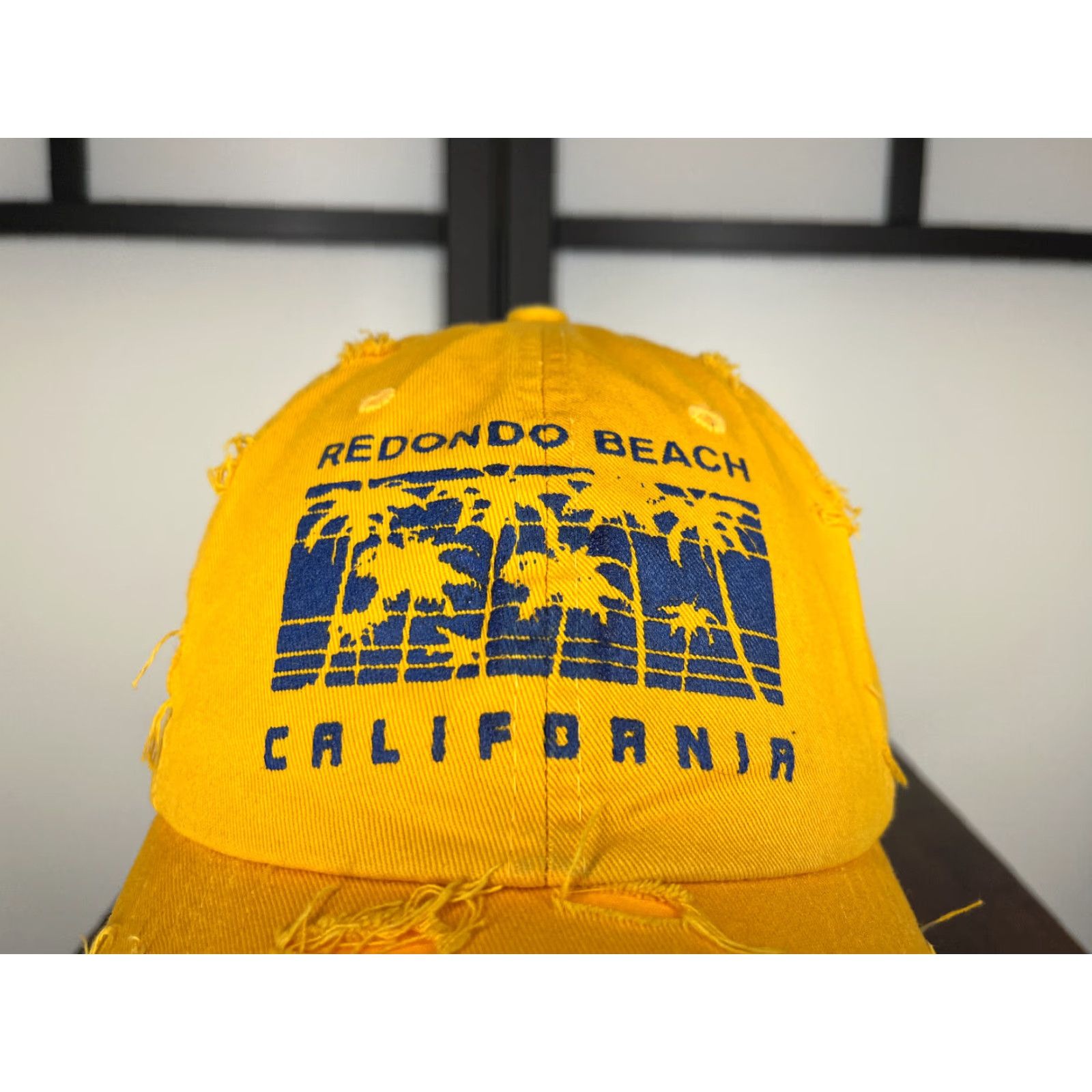 Vintage 4350 District Redondo Beach California Hat Cap Strap Back Womens OS Yellow Distressed Cotton Baseball CapOS Size ONE SIZE - 2 Thumbnail