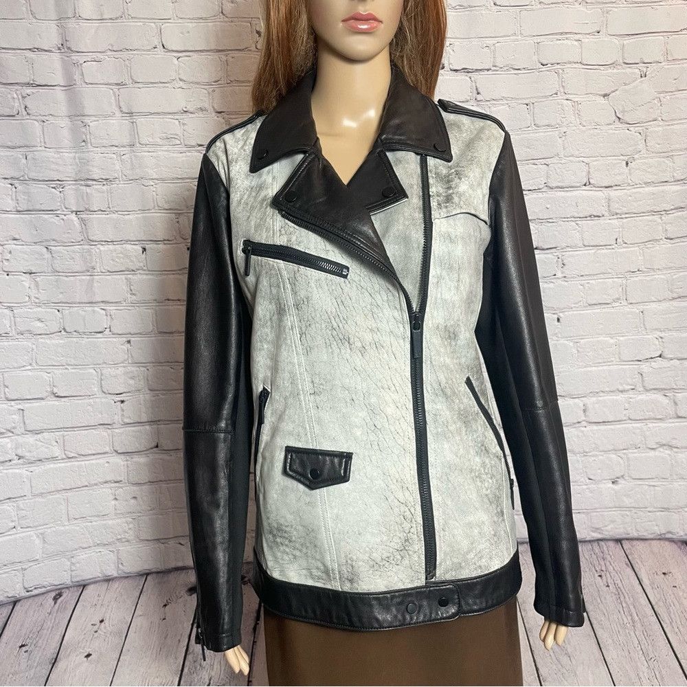 Other Bernardo Moto Leather Black Grey Jacket Size L Size L / US 10 / IT 46 - 1 Thumbnail
