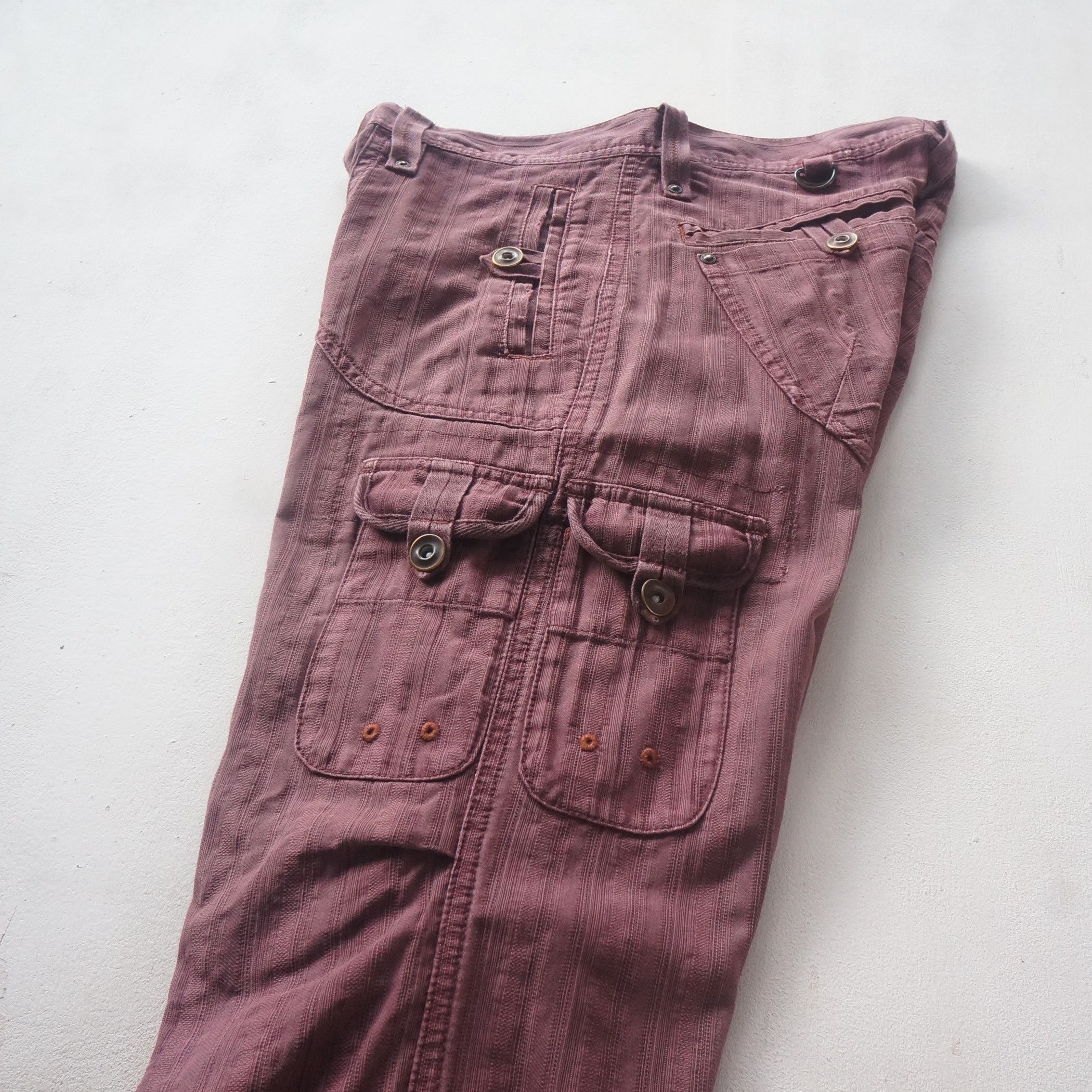 Japanese Brand × Vintage OilCake Multi Pockets Distressed Faded Maroon Cargo Pants Size 29" - 6 Thumbnail