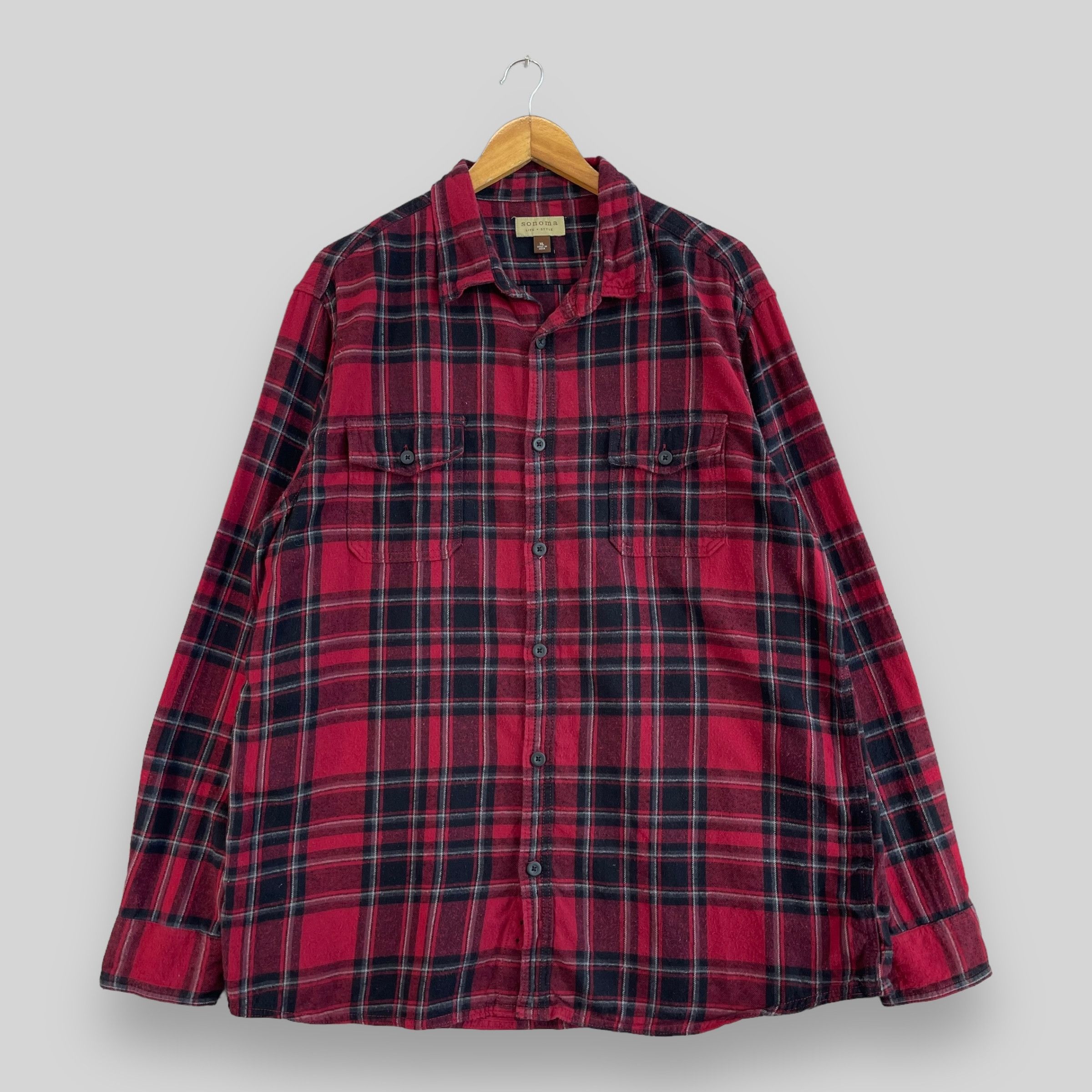 Flannel × Japanese Brand Vintage SONOMA Plaid Checkered Red/Black Flannel Button Up Size US XL / EU 56 / 4 - 1 Thumbnail