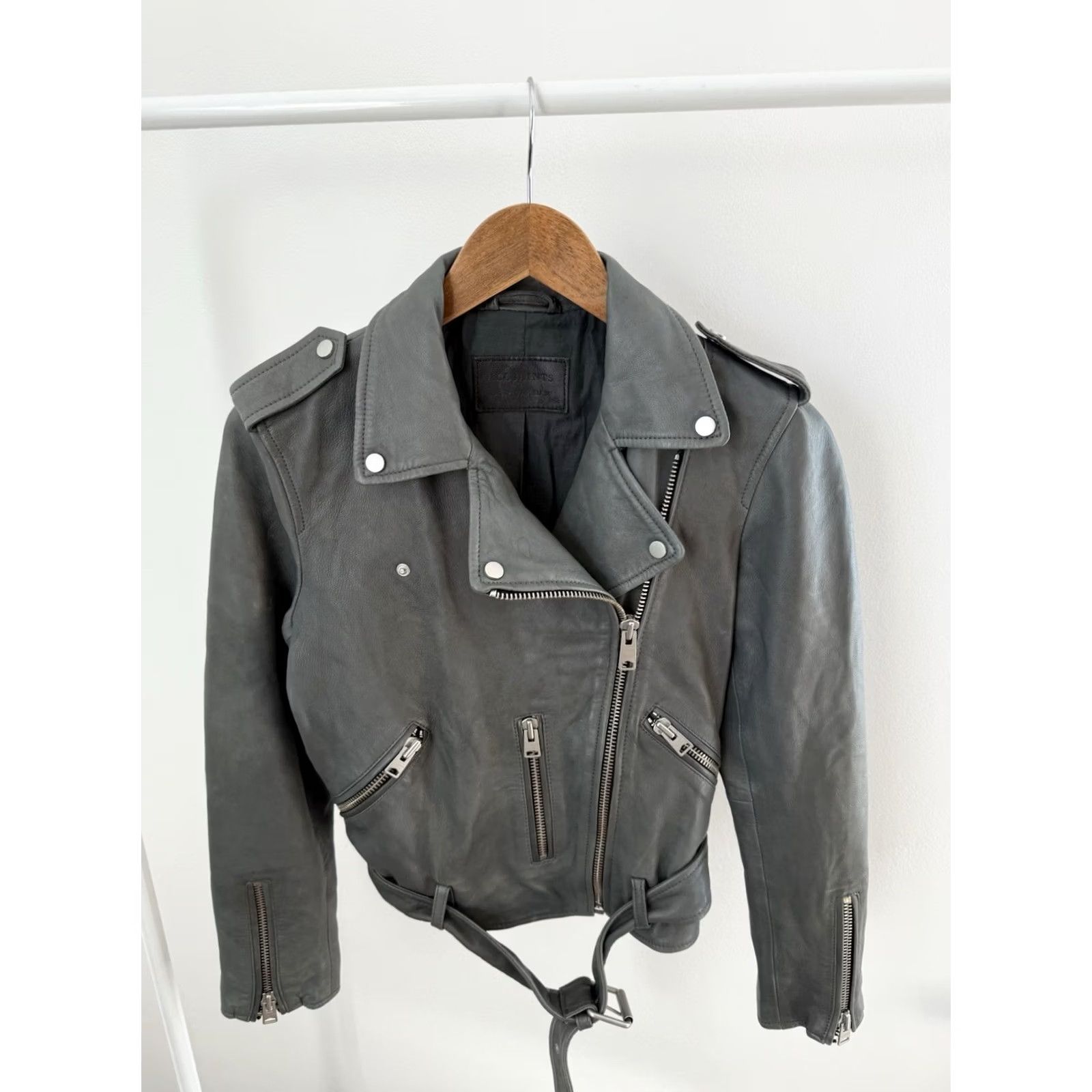 Allsaints AllSaints Balfern Leather Jacket Womens Motorcycle Gray Y2K Size M Regular XS? Size M / US 6-8 / IT 42-44 - 6 Thumbnail