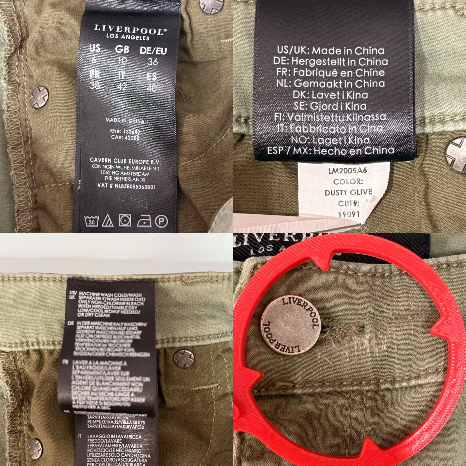 Vintage Liverpool Womens Ankle Skinny Pants Green Dusty Olive Mid Rise Stretch Pockets Zip Button Casual Workwear 28 Mens Womens Size 28" / US 6 / IT 42 - 8 Thumbnail