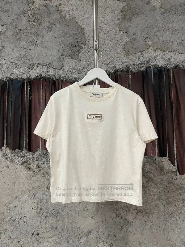 Miu Miu Miu Miu Summer Cream Cotton T-shirt . Size M / US 6-8 / IT 42-44 - 1 Thumbnail