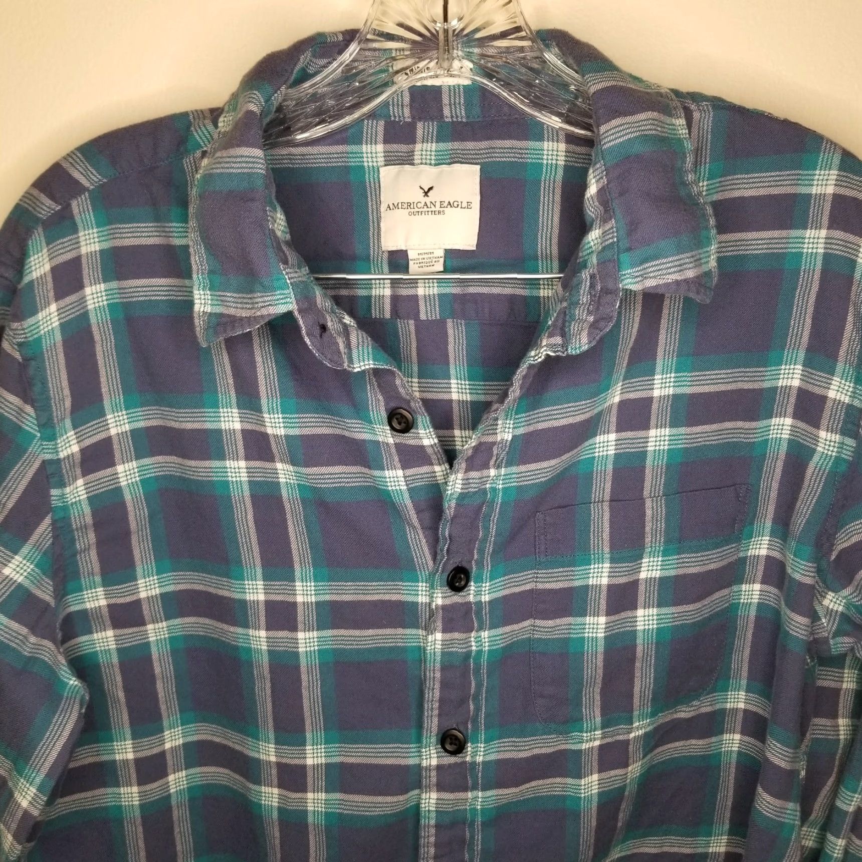 American Eagle Outfitters VINTAGE? No. American Eagle Women's Button-Up Shirt, Plaid, Long Sleeve, Purple, Size M Size M / US 6-8 / IT 42-44 - 4 Thumbnail