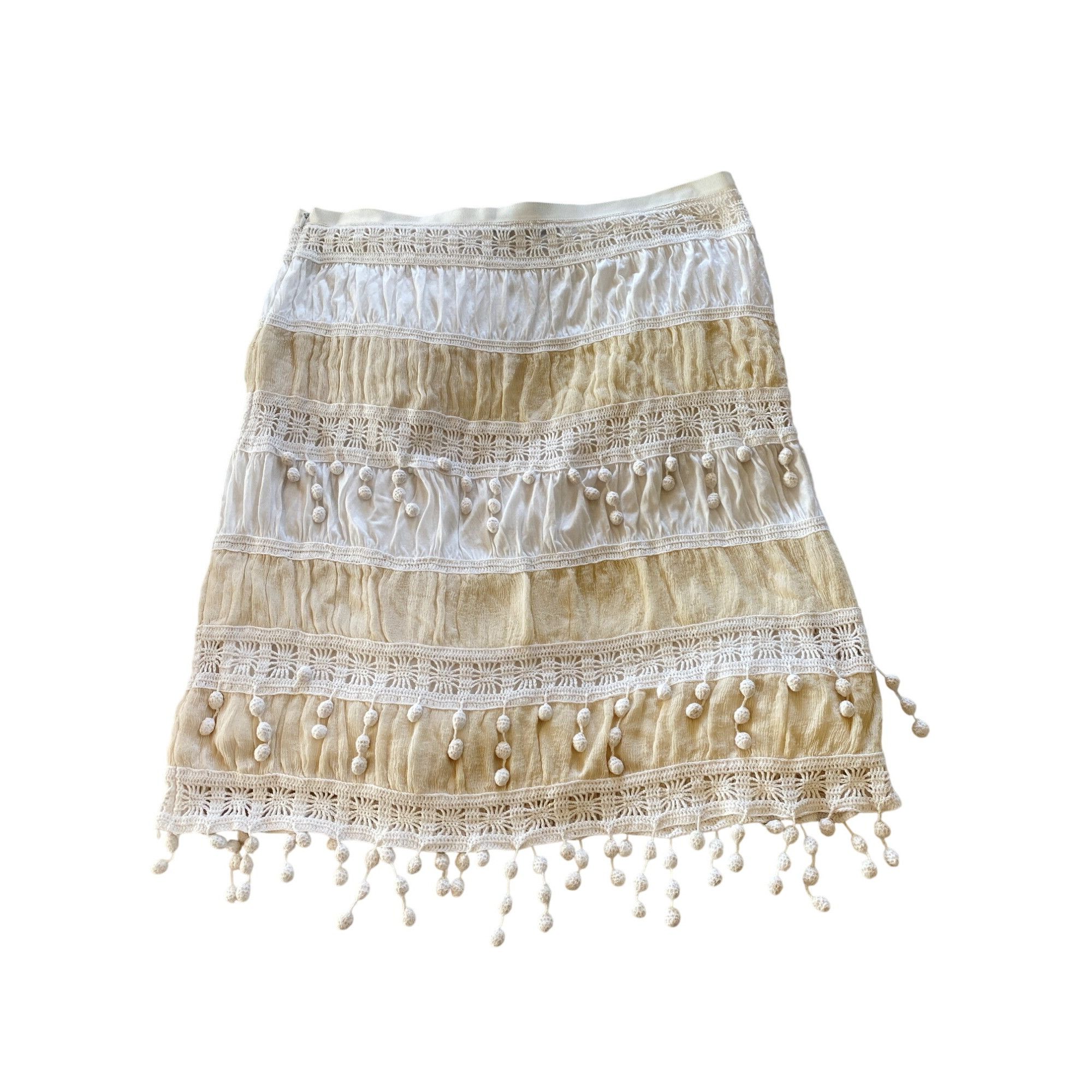 Trina Turk Trina Turk Skirt w/ Pom Poms Women's 12 Ivory Beige Cotton Size 34" / US 12 / IT 48 - 6 Thumbnail