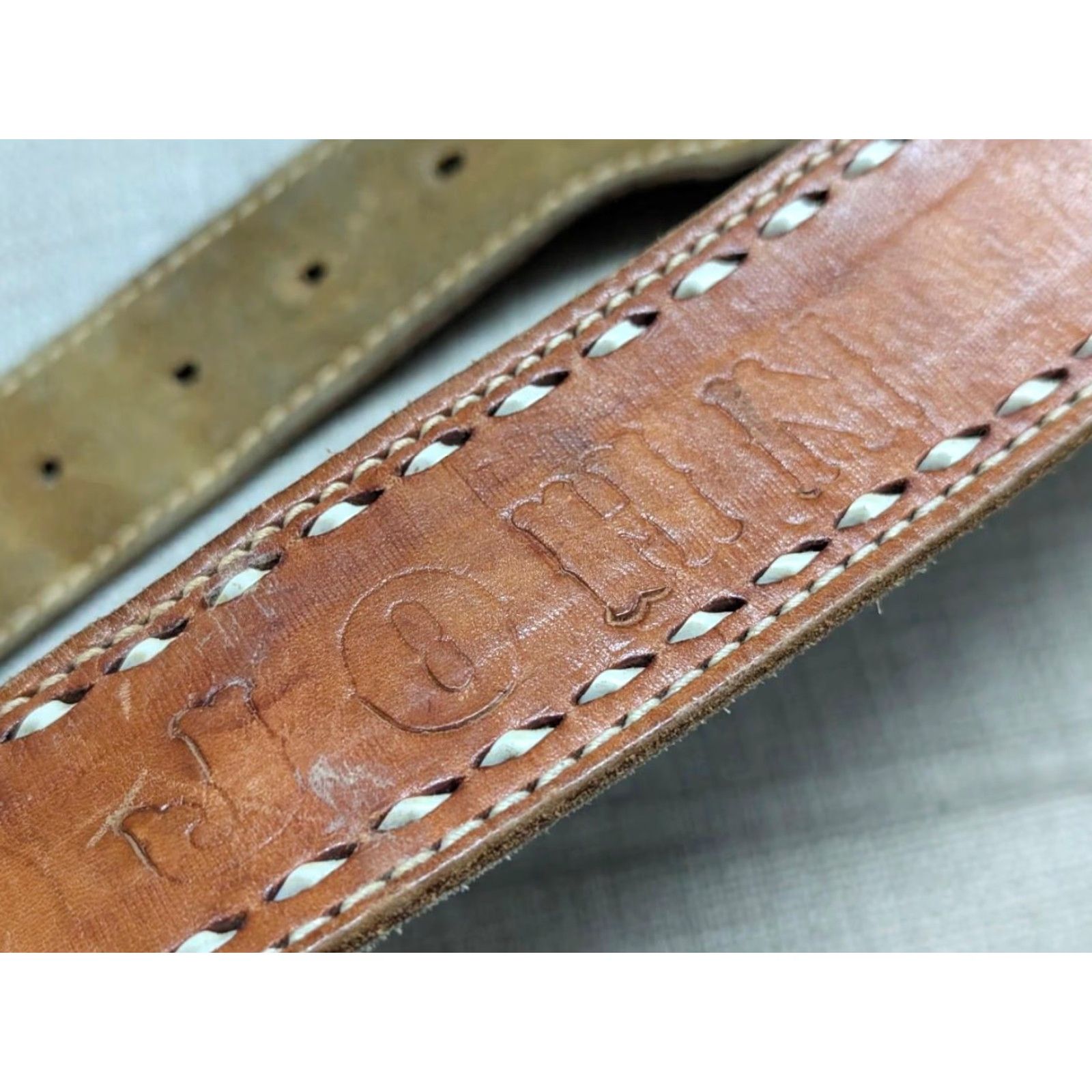 Vintage VINTAGE JOHN belt WESTERN belt Adult Men 42 Brown leather tooled buckle 1-7/8" Western Mens Size 42 - 3 Thumbnail