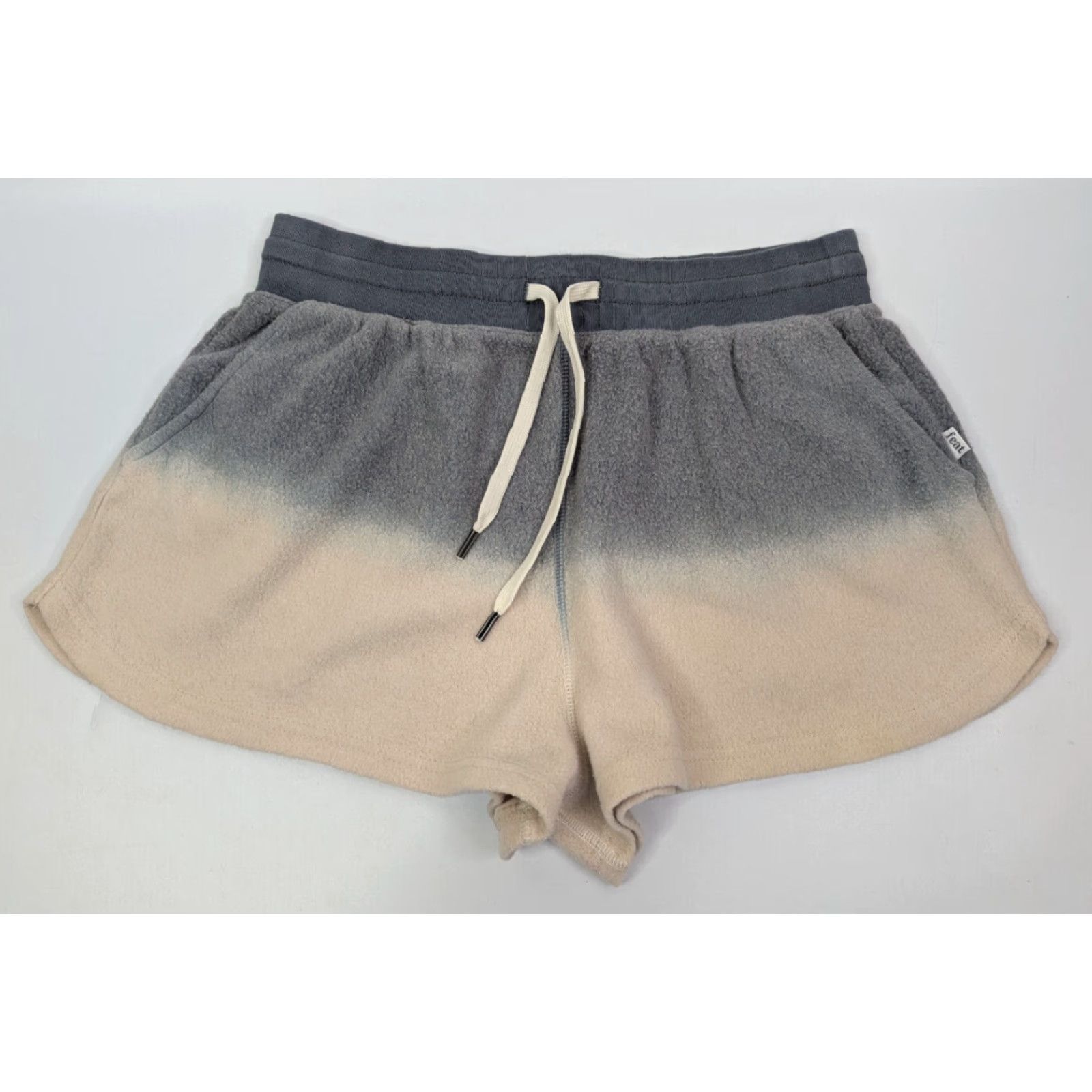 Vintage FEAT HELEN OWEN Shorts Women Sz 1 Ombre Beige Blanket Fleece Elastic Waist Pull On Size 25" / US 0 / IT 36 - 2 Thumbnail