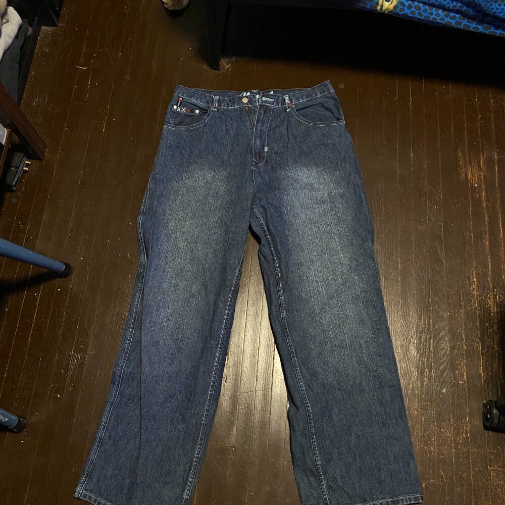 Clench × Japanese Brand × Vintage Vintage Y2K Clench Embroidered Jeans Size 38 Blue Size US 38 / EU 54 - 4 Thumbnail