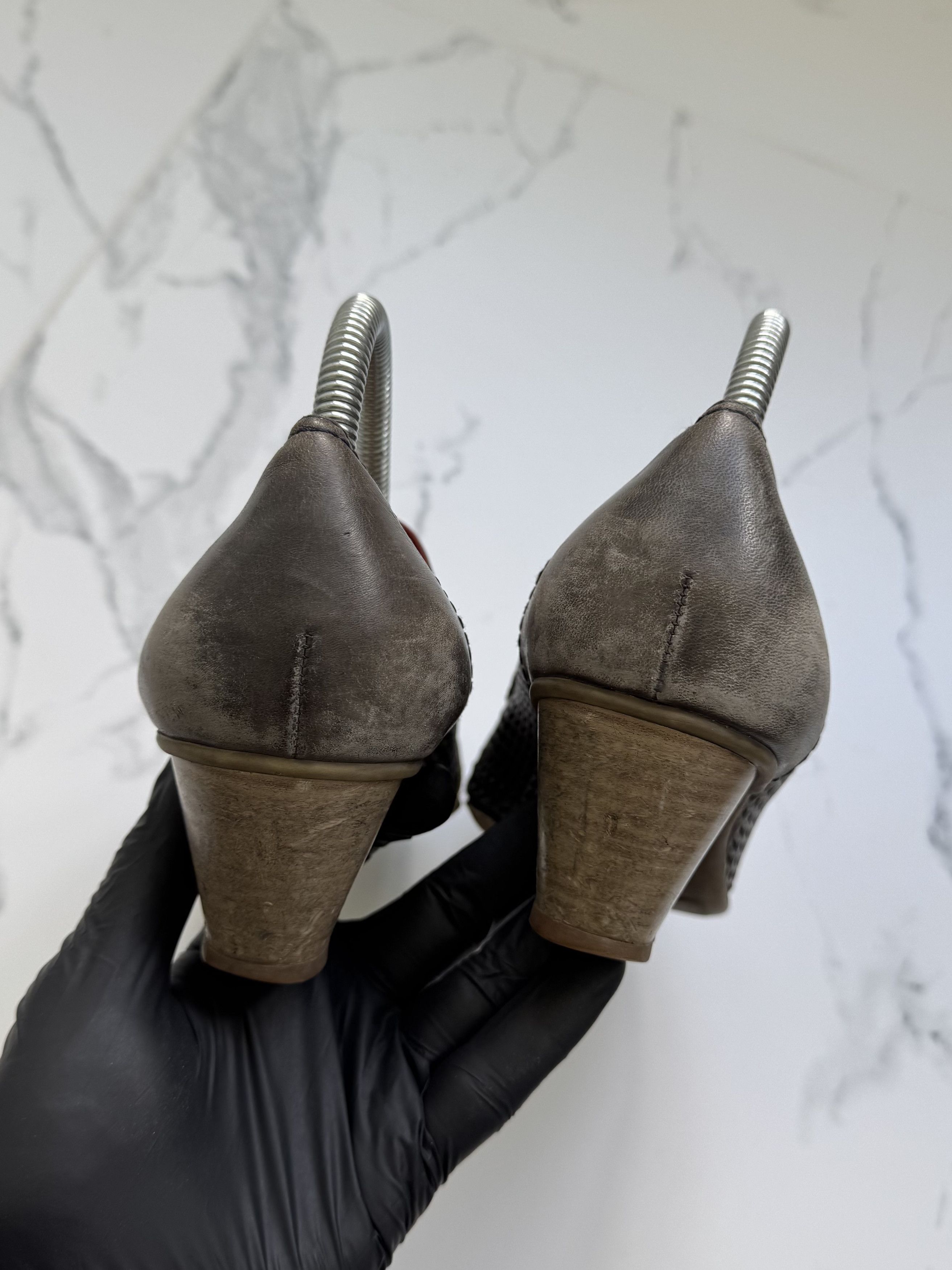 Vintage Vintage Peep Toe Block Heel Mesh Panel Shoes Brown Grey Size US 9 / IT 39 - 6 Thumbnail