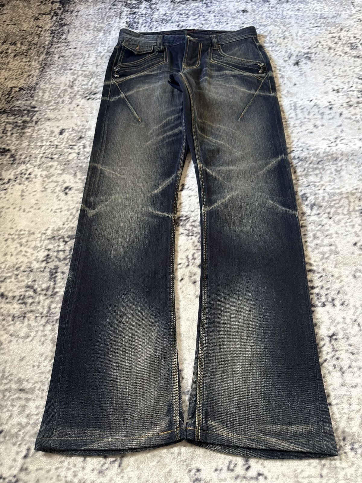 Nicole Club Japan Mud Wash Contrast Stitch Flare Jeans Rare