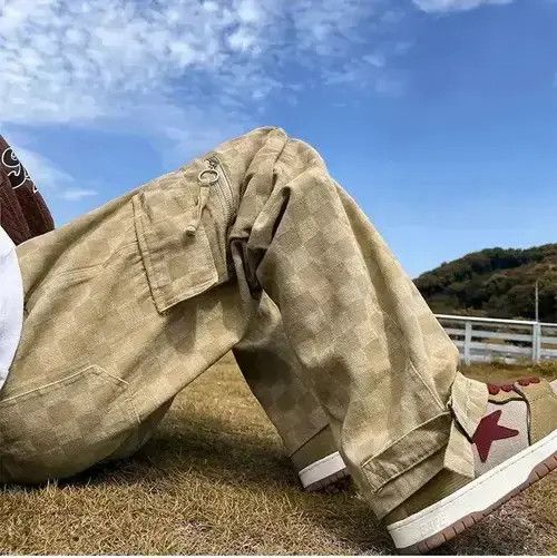 Japanese Brand VIBE Elastic Waist Mens Chessboard Wide Leg Jeans Size US 30 / EU 46 - 7 Thumbnail