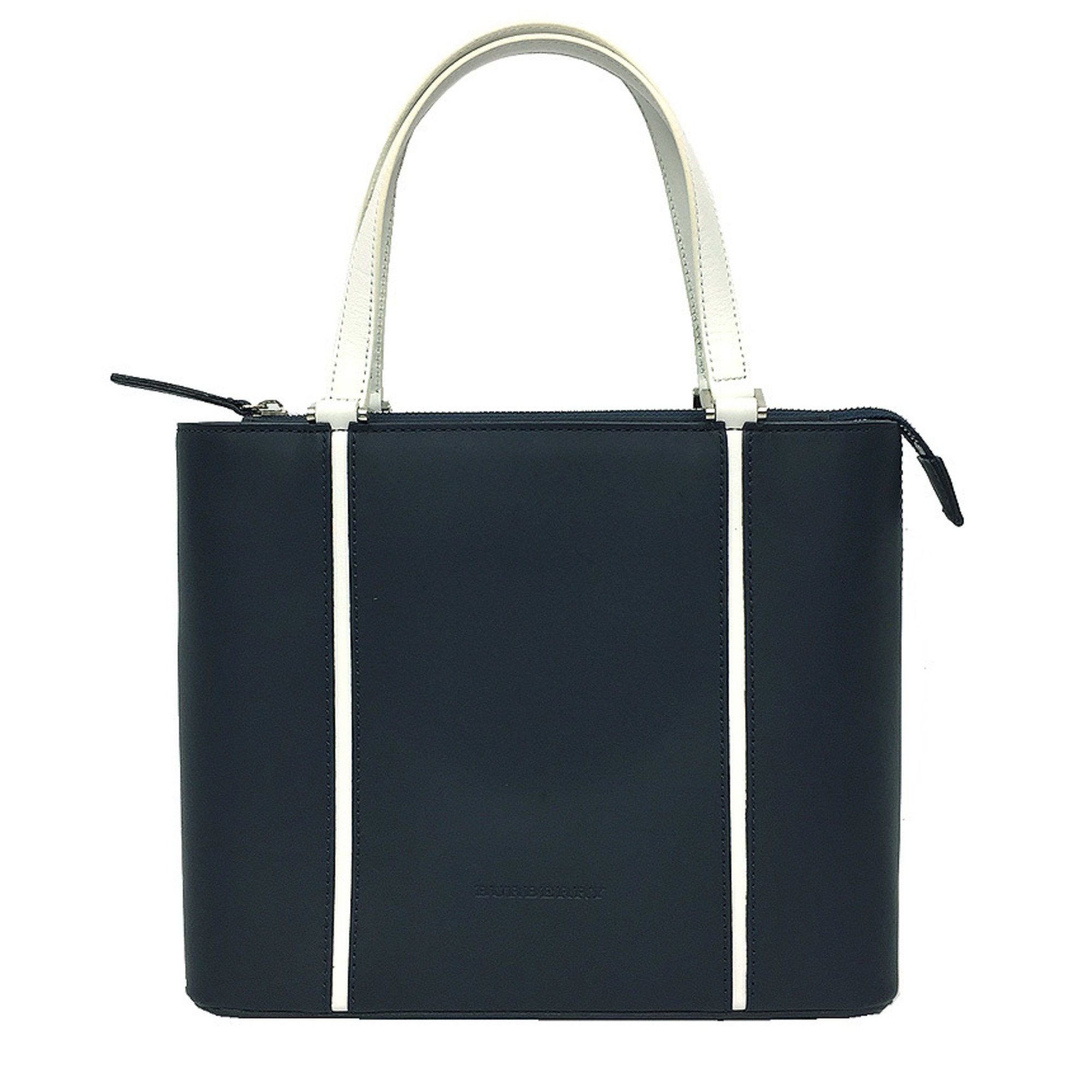 image of Burberry Leather Tote Bag Navy X White Handbag Ladies Burberry Aq4009, Women's