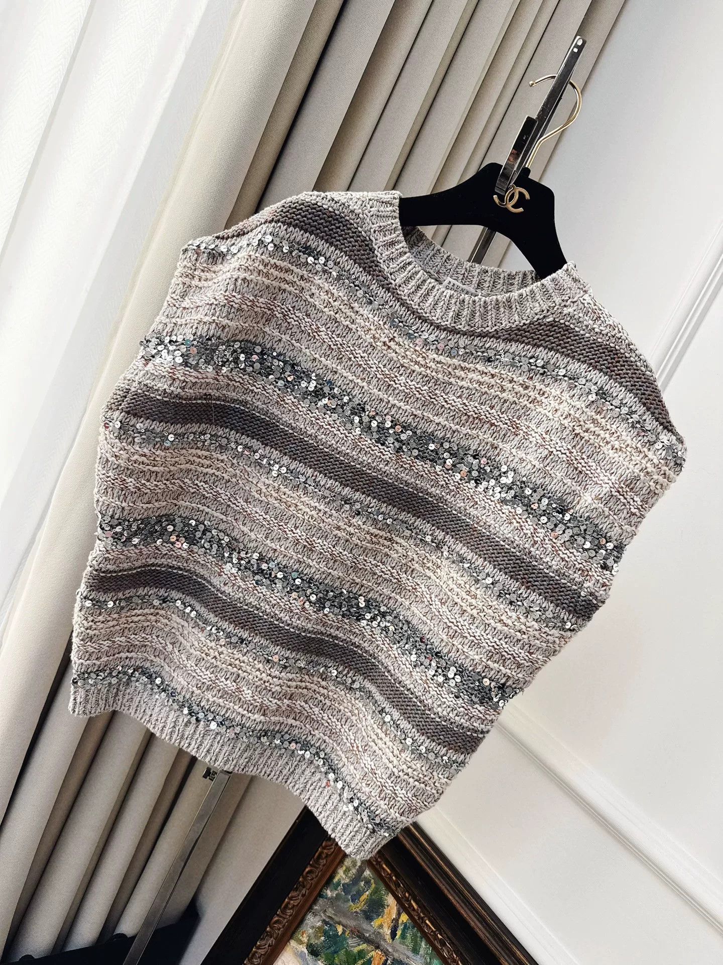 Brunello Cucinelli Sequin Striped Sleeveless Sweater