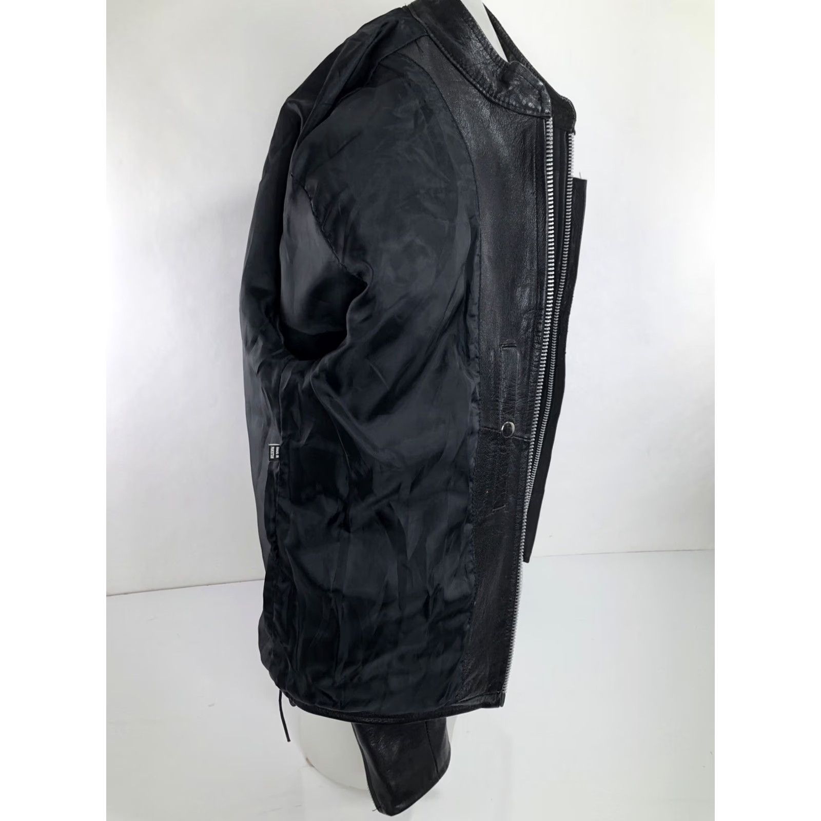Vintage ALLSTATE LEATHER - MOTO Jacket Men 40 Black Collarless Lace Side Racing Biker Motorcycle 1990s Size US XXS / EU 40 - 6 Thumbnail
