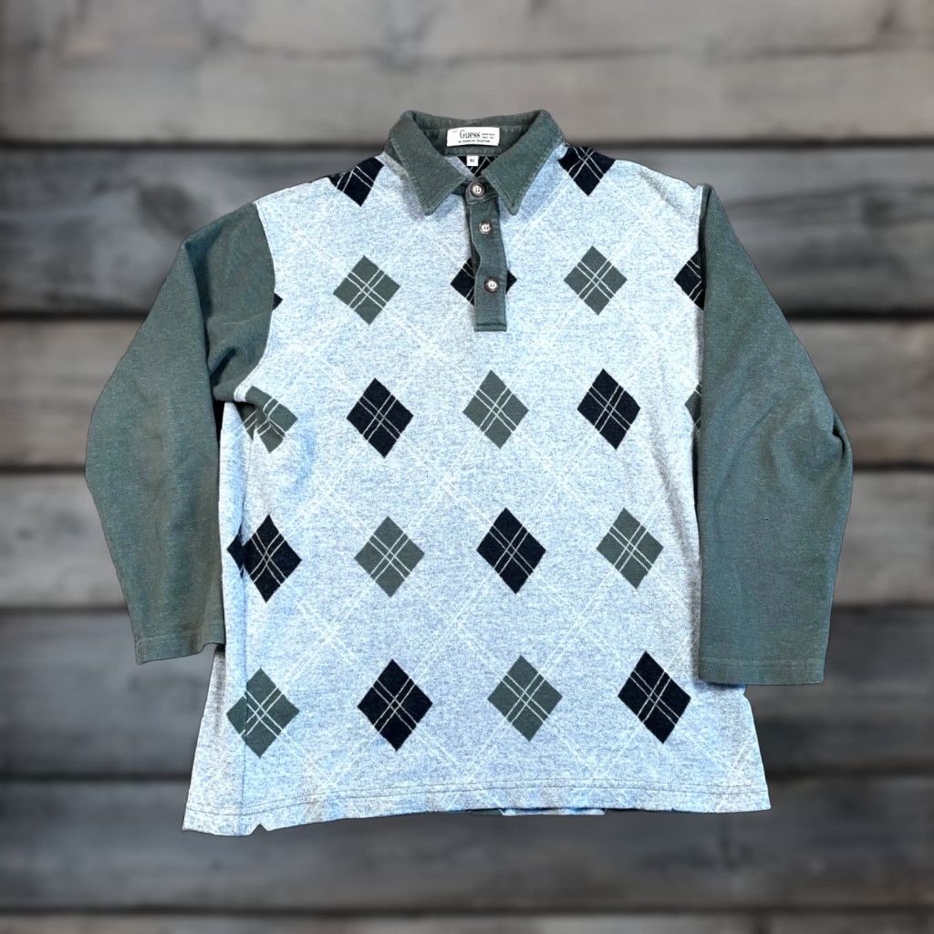 Guess VINTAGE 90s GUESS Argyle Sweater Adult Medium Gray Green Knit Casual Mens Size US M / EU 48-50 / 2 - 1 Thumbnail