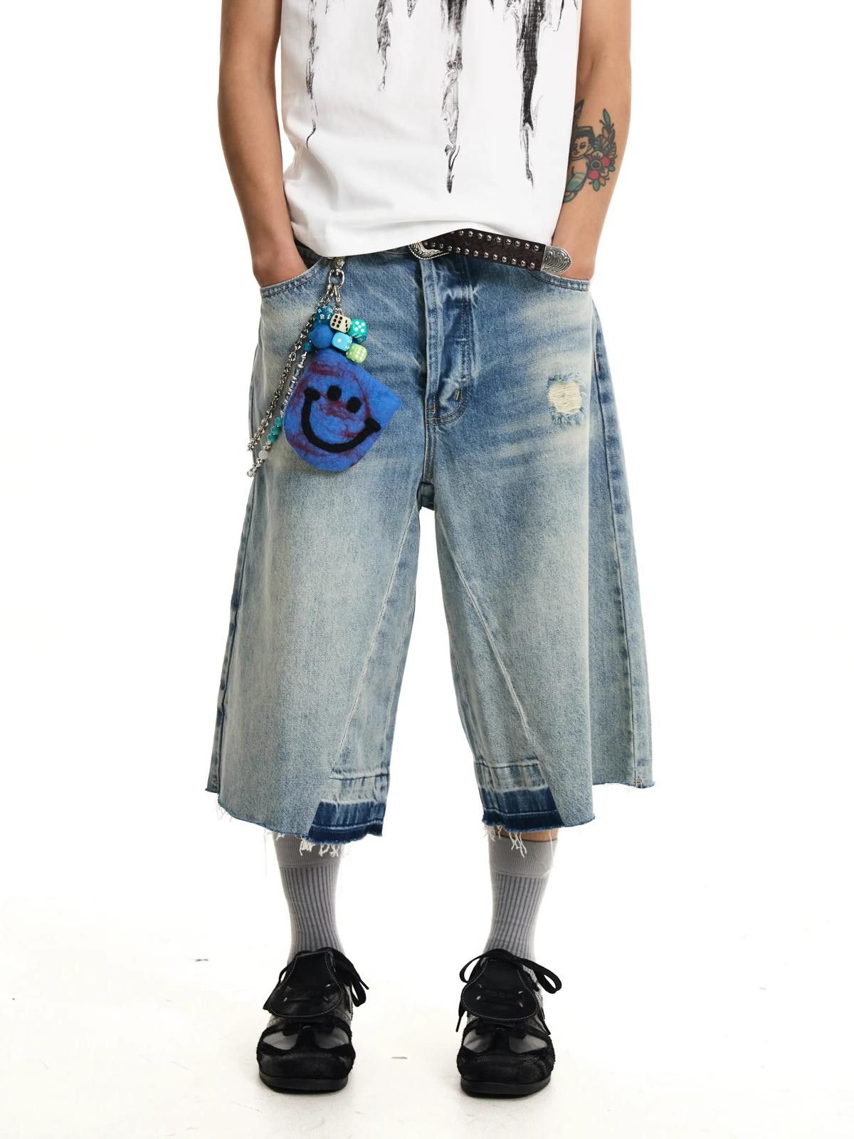 Other Washed Denim Camo-Splice Baggy Jorts - Frayed Size US 28 / EU 44 - 2 Thumbnail