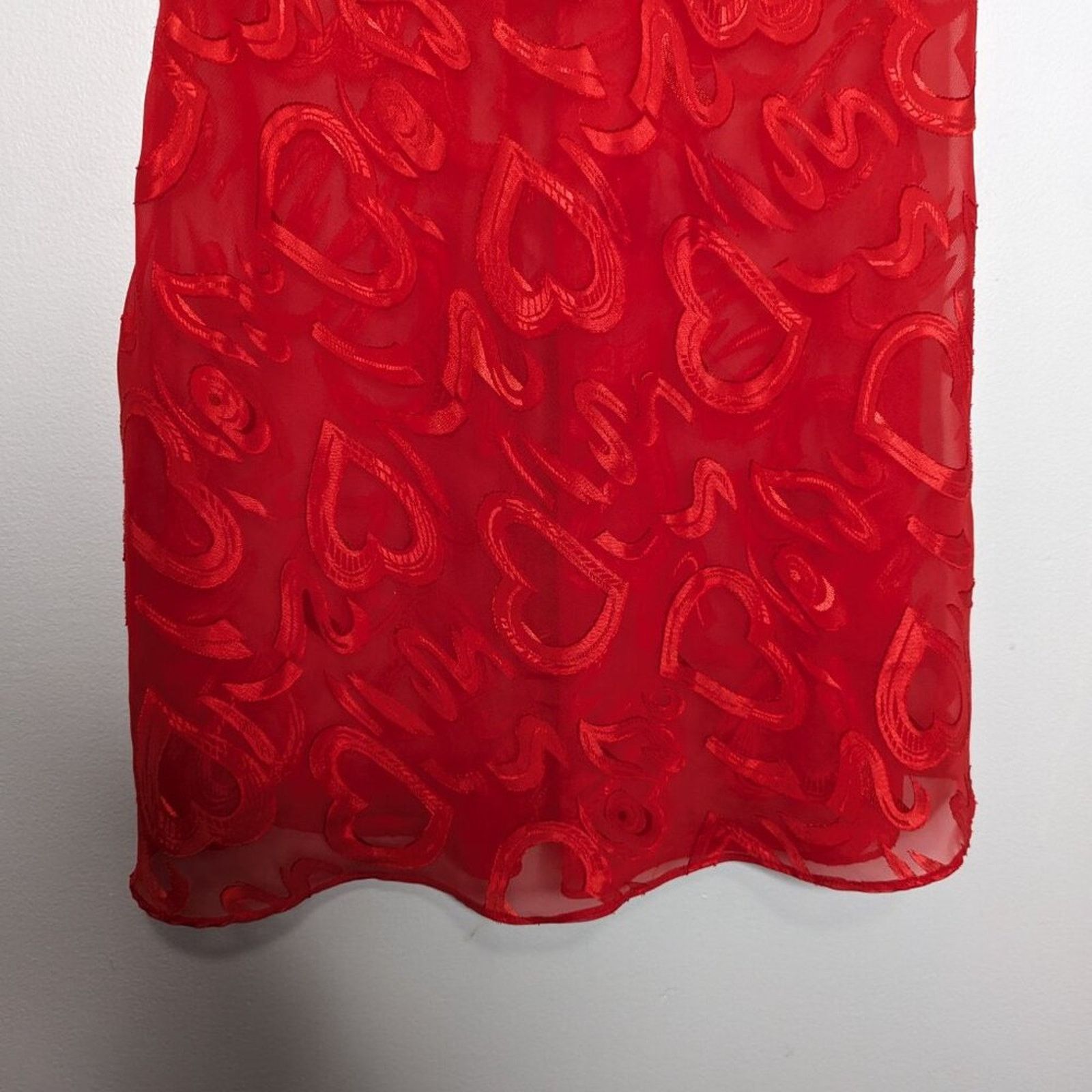 Vintage Vintage 90's Red Heart Pattern Semi Sheer Slip Dress Nightie Size XL / US 12-14 / IT 48-50 - 5 Thumbnail