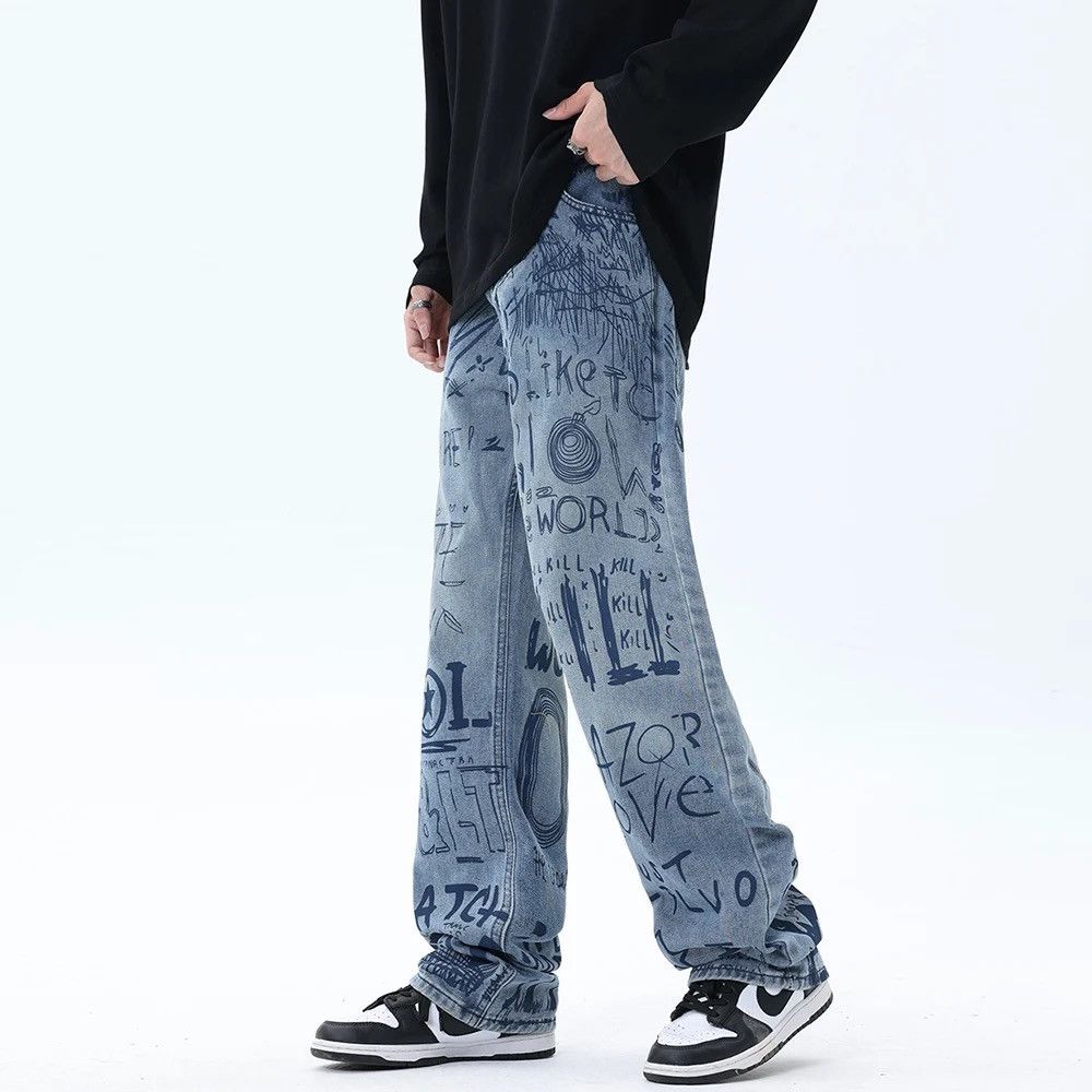 Japanese Brand × Vintage Buggy jeans for men and women with graffiti print y2k Size US 34 / EU 50 - 5 Thumbnail