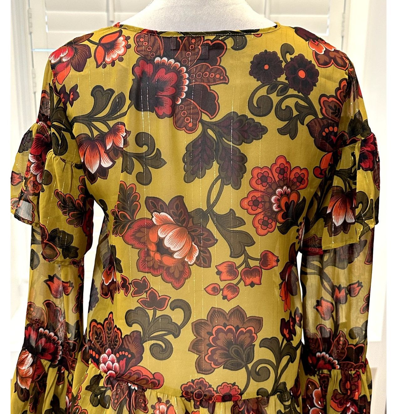 Loft Loft Women's Woodland Bell Sleeve Yellow Floral Sheer XXS Size XXS / US 00 / IT 34 - 7 Thumbnail
