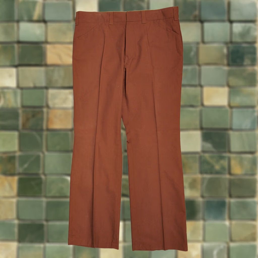 Vintage VINTAGE Big Smith Pants 37x32 1970s Brown PolyCotton Disco Casuals Mens Size US 37 - 1 Thumbnail