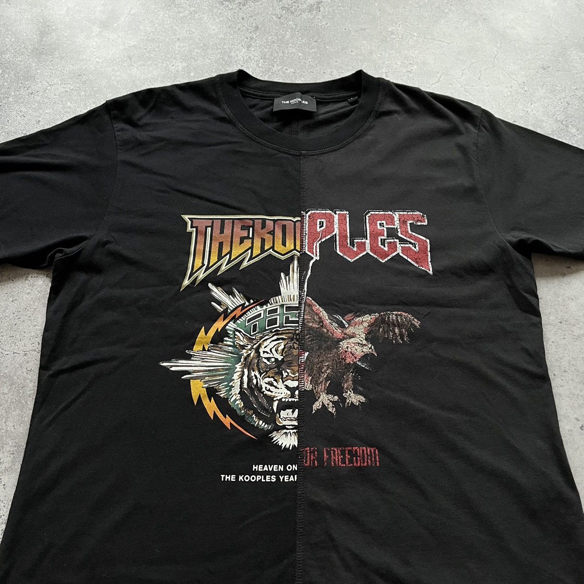 Designer × The Kooples The Kooples Patchwork Logo Print Faded Black T Shirt M size Size M / US 6-8 / IT 42-44 - 4 Thumbnail