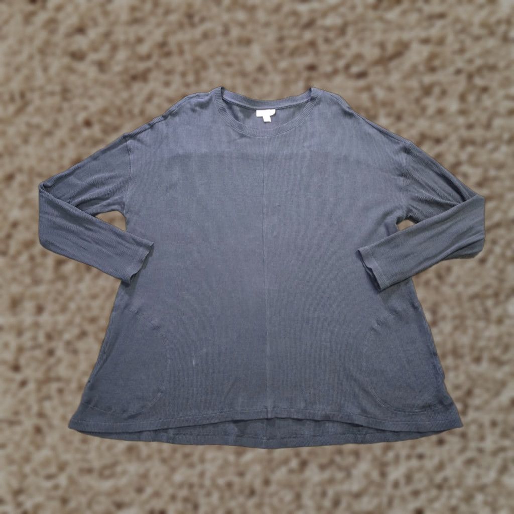 J. Jill J. Jill Top Womens XL Blue Thermal Textured Long Sleeve Pockets Stretch Blouse Size XL / US 12-14 / IT 48-50 - 1 Thumbnail