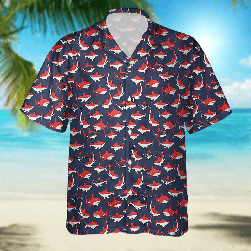 The Unbranded Brand Shark Print Cotton Short Sleeve Shirt Size US S / EU 44-46 / 1 - 3 Thumbnail
